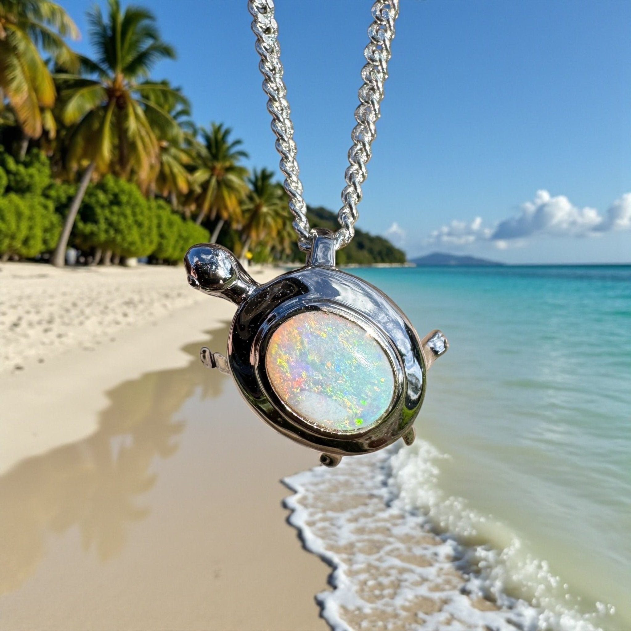 0.8ct Coober Pedy Opal Turtle Pendant Necklace ~ 'Heron Passage' | 925 Sterling Silver | Solid Australian Opal