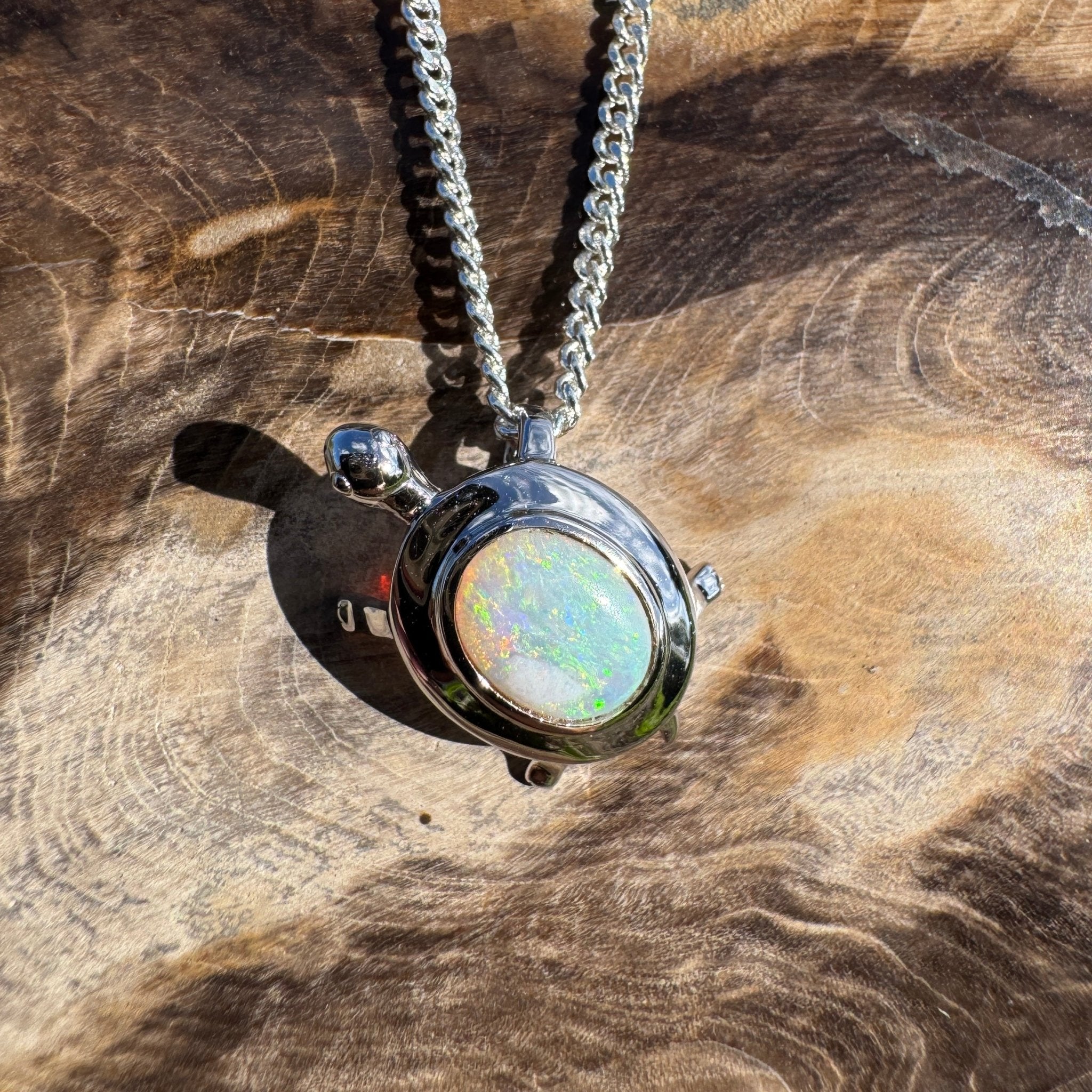 0.8ct Coober Pedy Opal Turtle Pendant Necklace ~ 'Heron Passage' | 925 Sterling Silver | Solid Australian Opal
