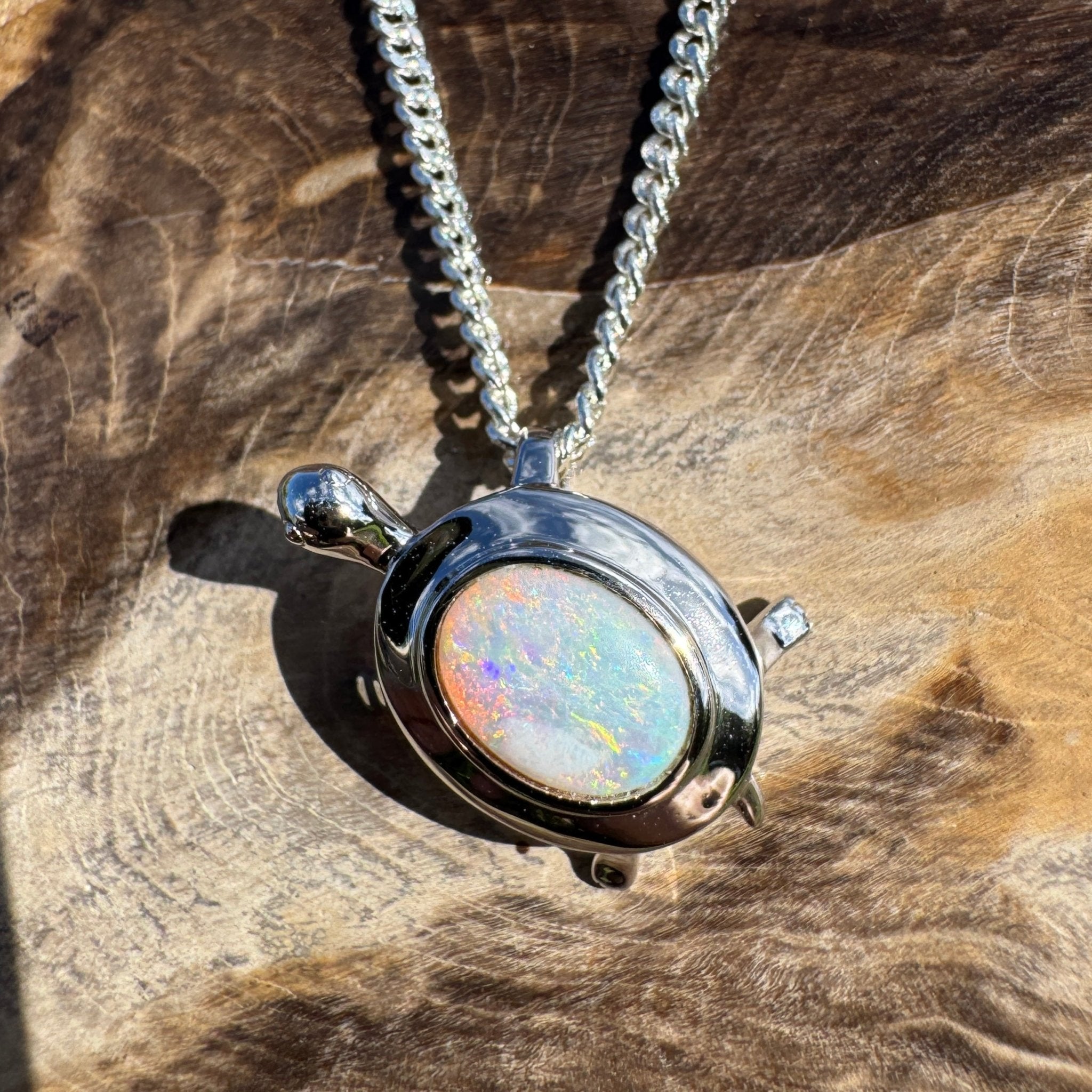 0.8ct Coober Pedy Opal Turtle Pendant Necklace ~ 'Heron Passage' | 925 Sterling Silver | Solid Australian Opal