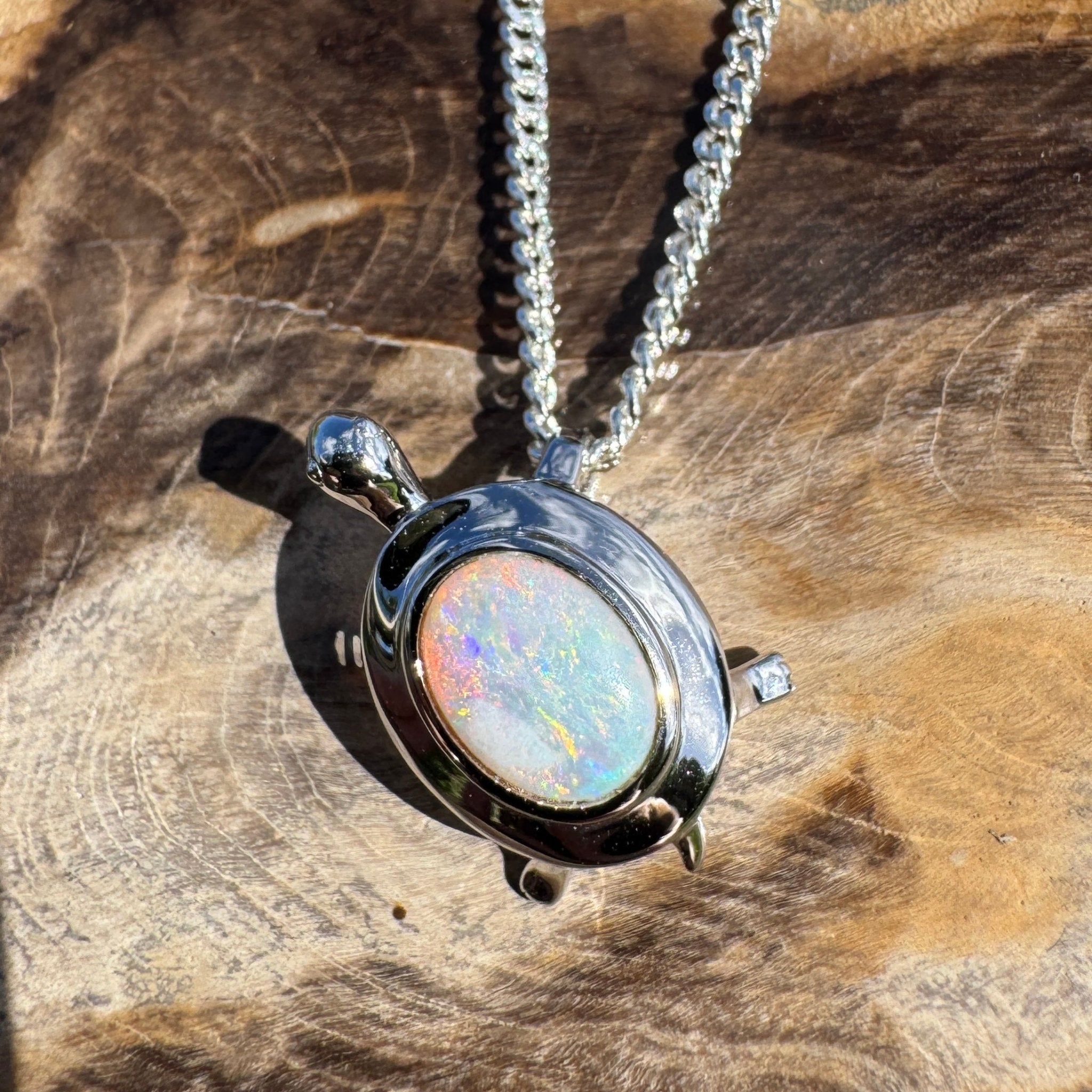 0.8ct Coober Pedy Opal Turtle Pendant Necklace ~ 'Heron Passage' | 925 Sterling Silver | Solid Australian Opal
