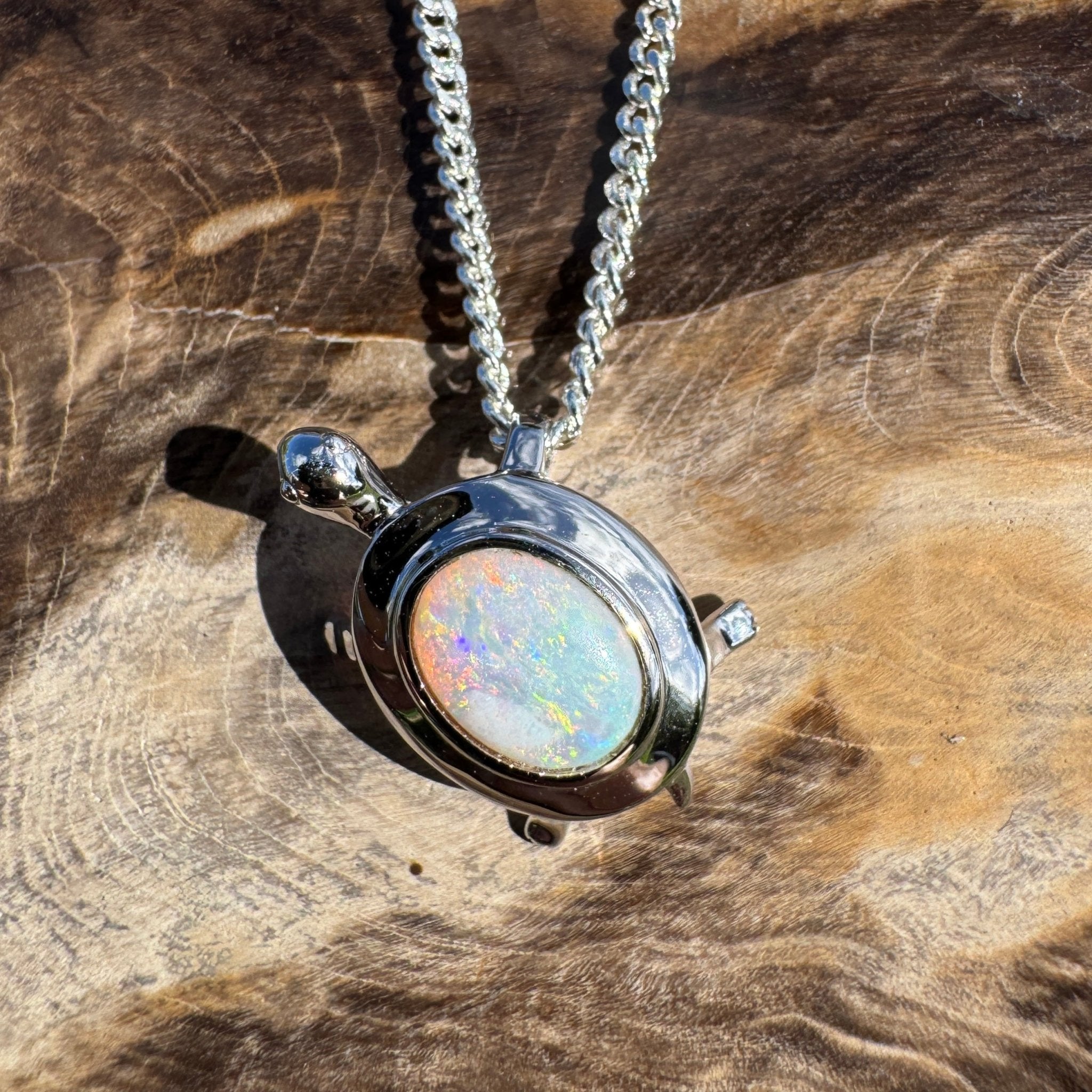 0.8ct Coober Pedy Opal Turtle Pendant Necklace ~ 'Heron Passage' | 925 Sterling Silver | Solid Australian Opal