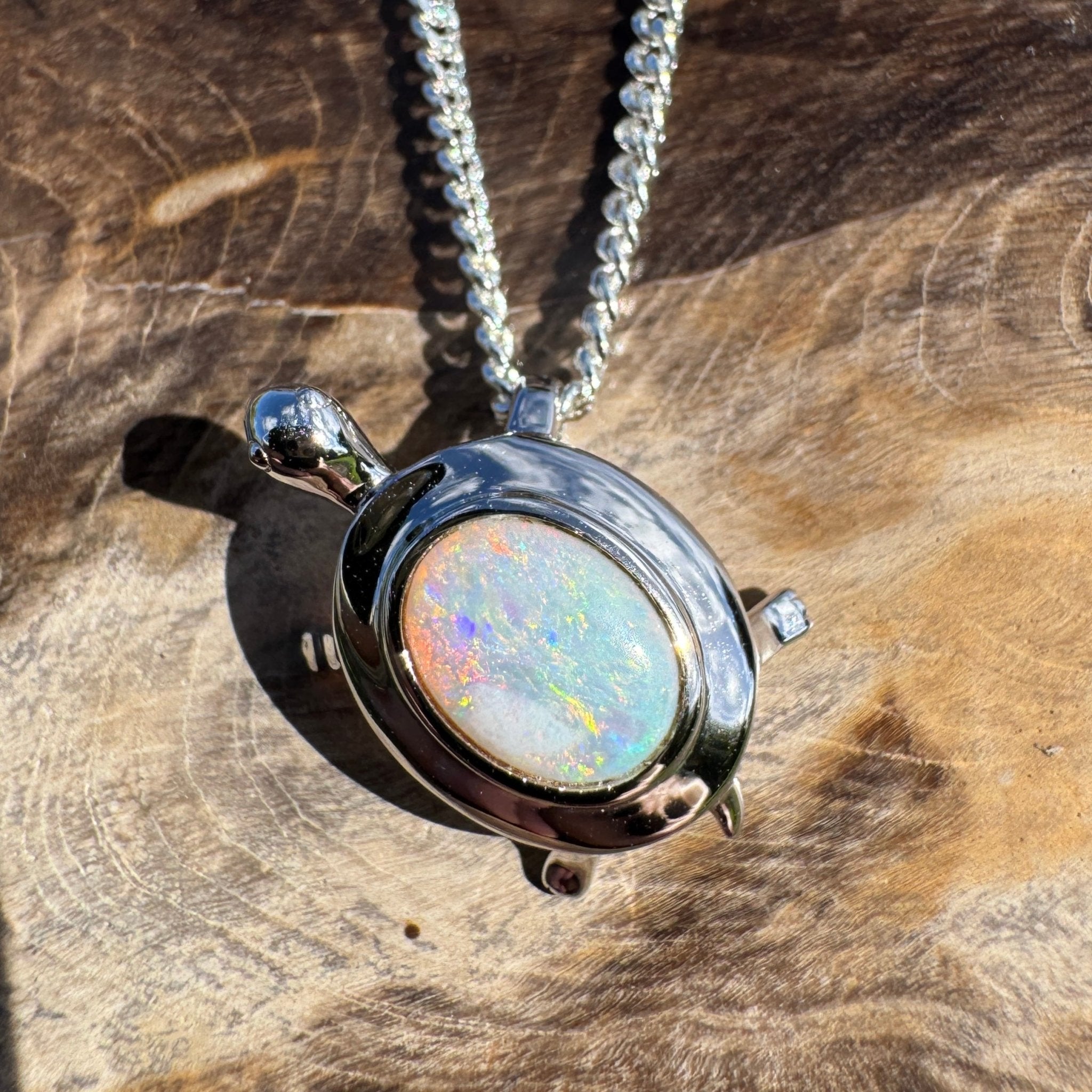 0.8ct Coober Pedy Opal Turtle Pendant Necklace ~ 'Heron Passage' | 925 Sterling Silver | Solid Australian Opal