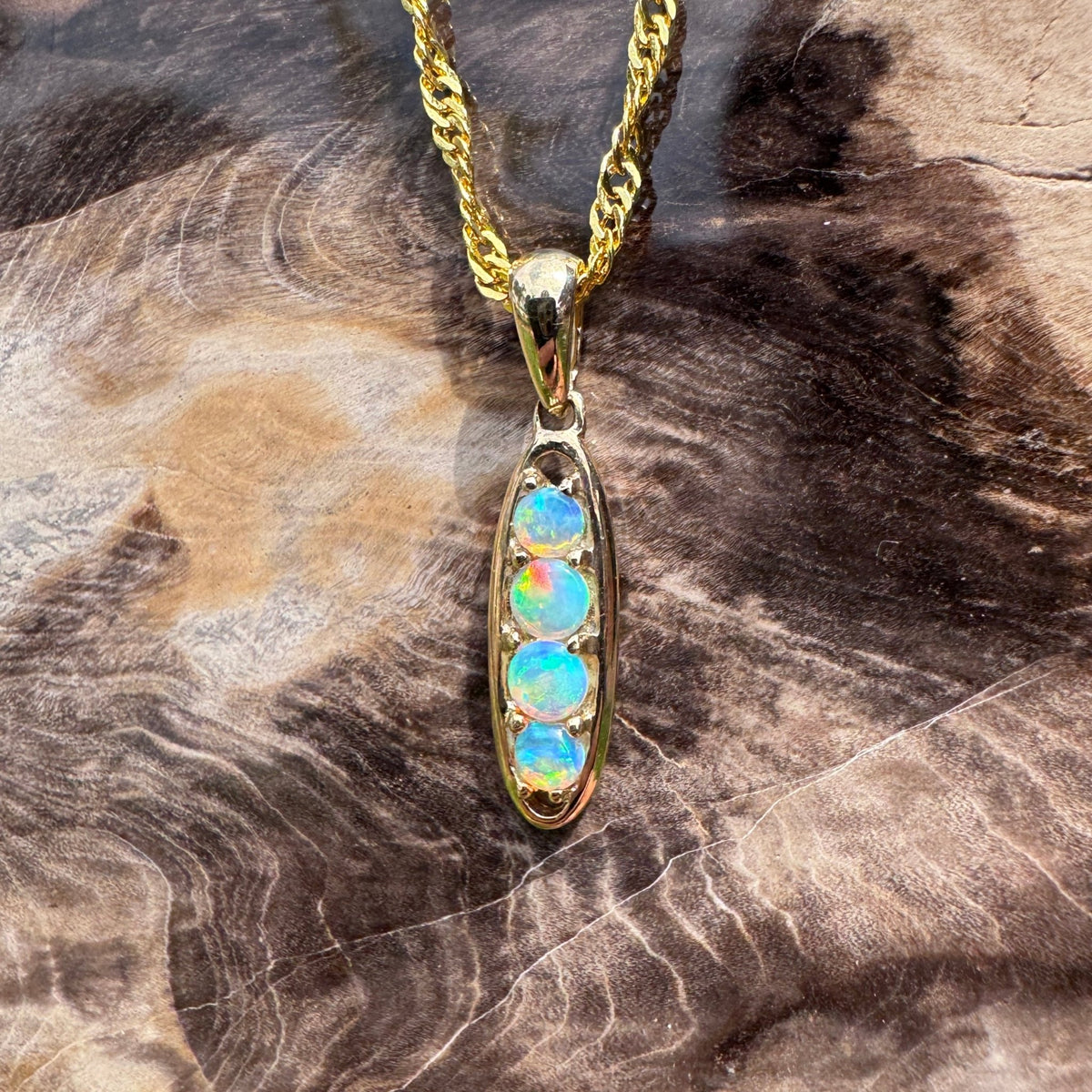 0.8ct Lightning Ridge Opal Bar Pendant Necklace ~ 'Kangaroo Valley Colour' | 14ct Yellow Gold | Solid Australian Opal