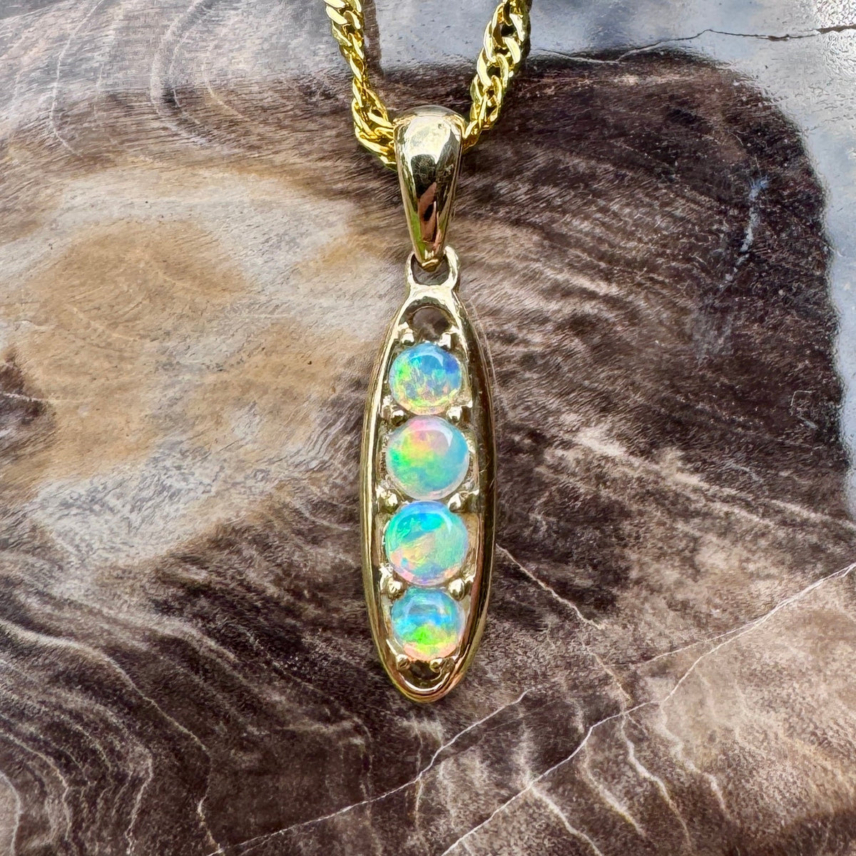 0.8ct Lightning Ridge Opal Bar Pendant Necklace ~ 'Kangaroo Valley Colour' | 14ct Yellow Gold | Solid Australian Opal
