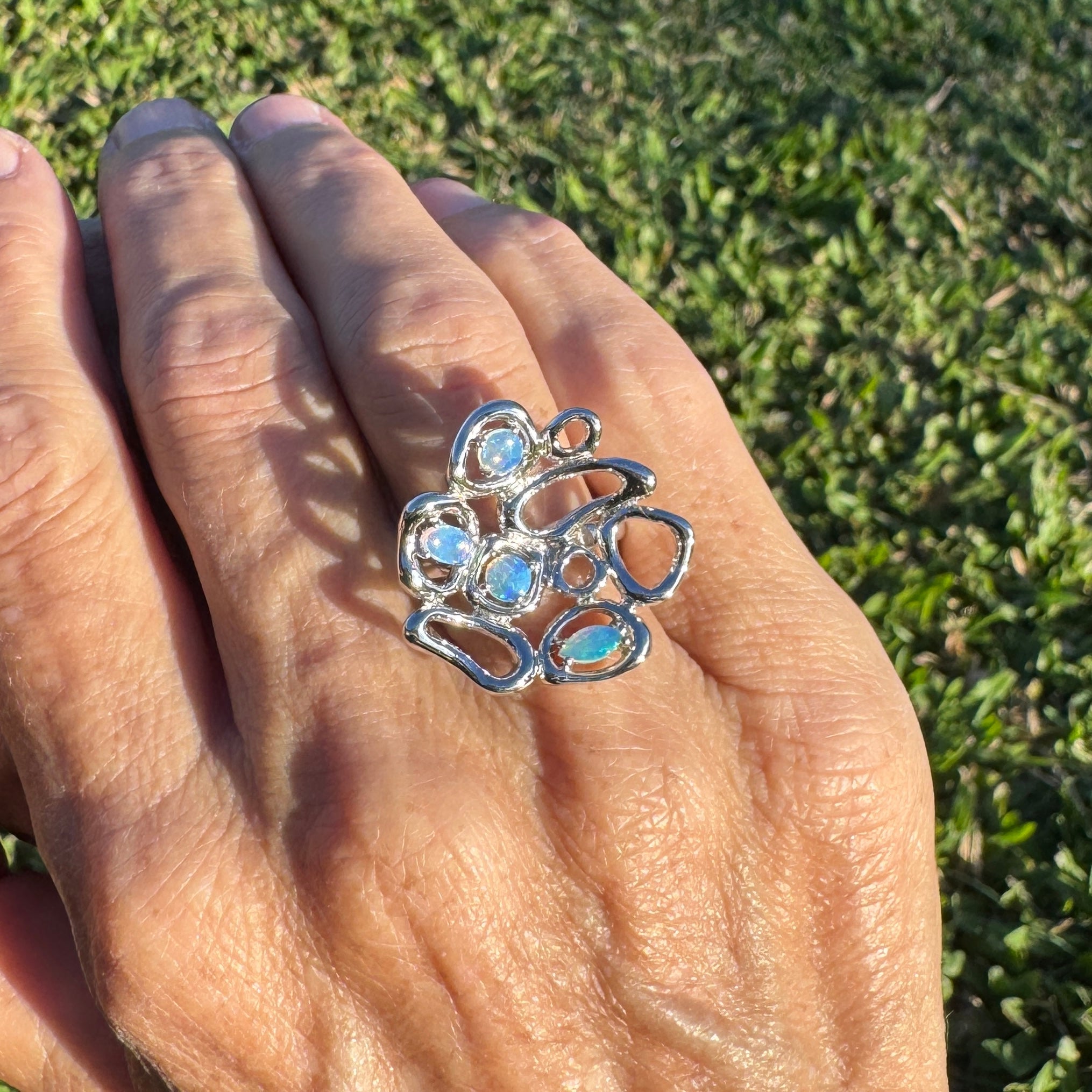 0.8ct Lightning Ridge Opal Ring ~ 'Aldinga Tide Light' | 925 Sterling Silver | Solid Australian Opal