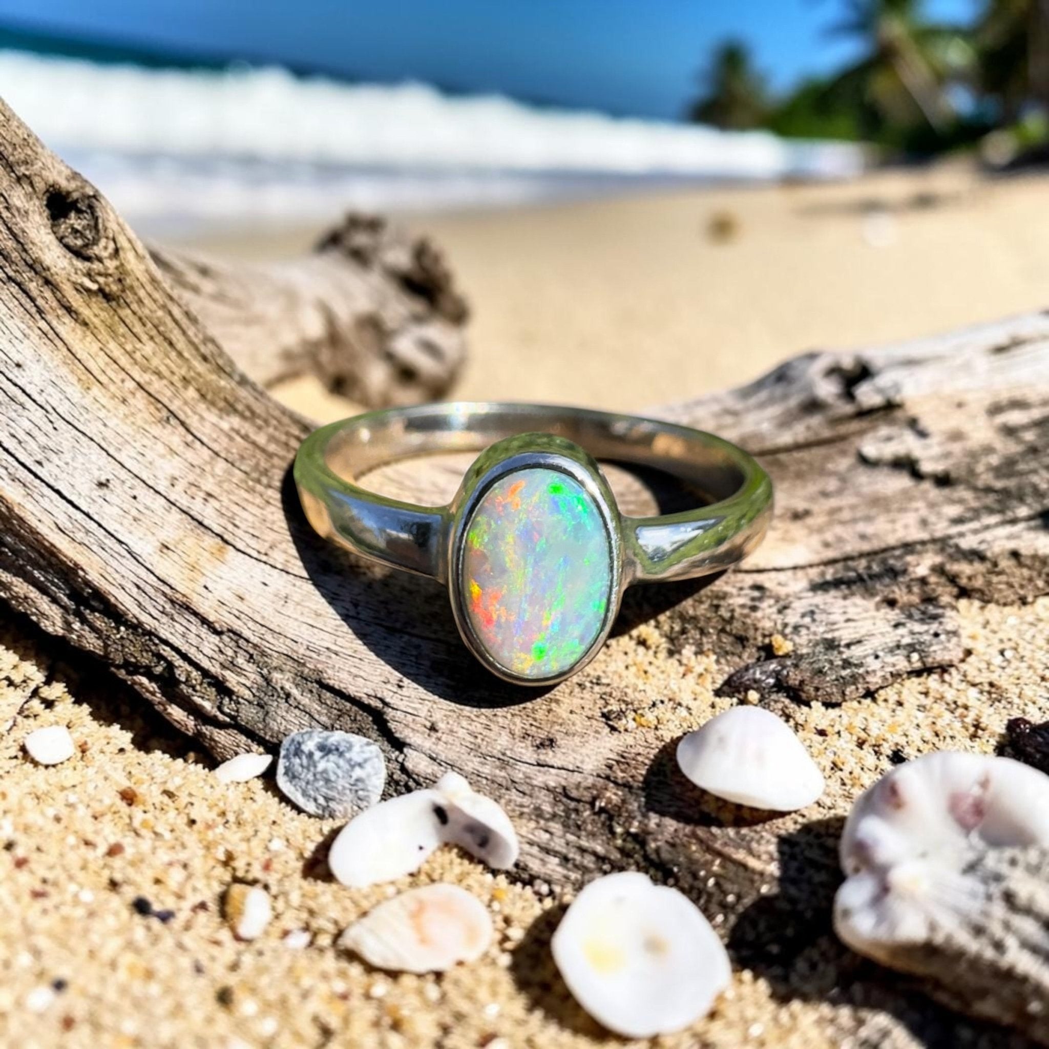 0.8ct Lightning Ridge Opal Ring ~ 'Jervis Bay Ember' | 925 Sterling Silver | Solid Australian Opal