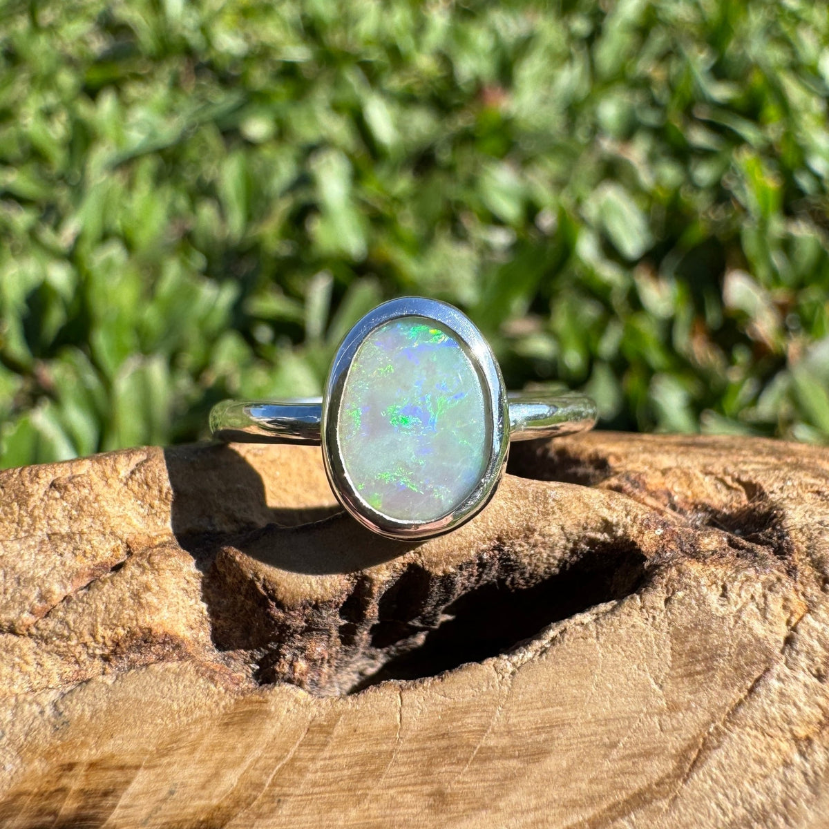 0.8ct Lightning Ridge Opal Ring ~ 'Lesueur Wildflower' | 925 Sterling Silver | Solid Australian Opal