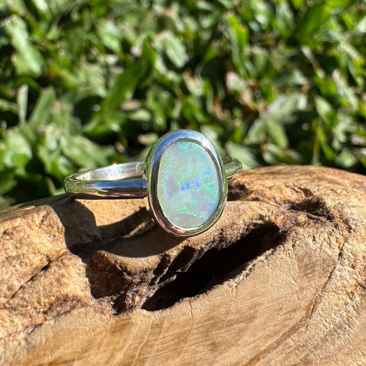 0.8ct Lightning Ridge Opal Ring ~ 'Lesueur Wildflower' | 925 Sterling Silver | Solid Australian Opal