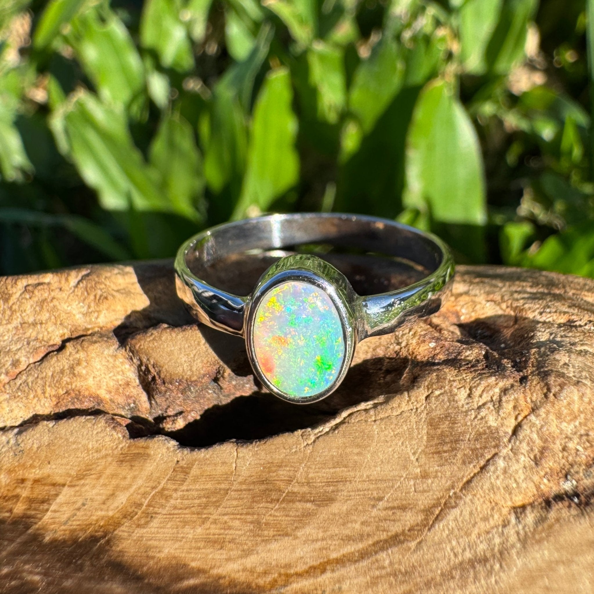 0.8ct Lightning Ridge Opal Ring ~ 'Mungo Moonrise' | 925 Sterling Silver | Solid Australian Opal