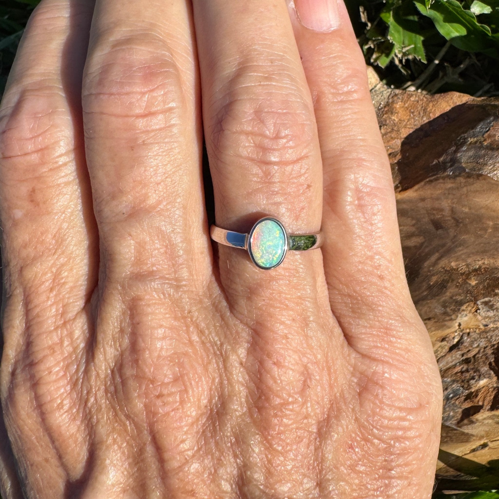 0.8ct Lightning Ridge Opal Ring ~ 'Mungo Moonrise' | 925 Sterling Silver | Solid Australian Opal