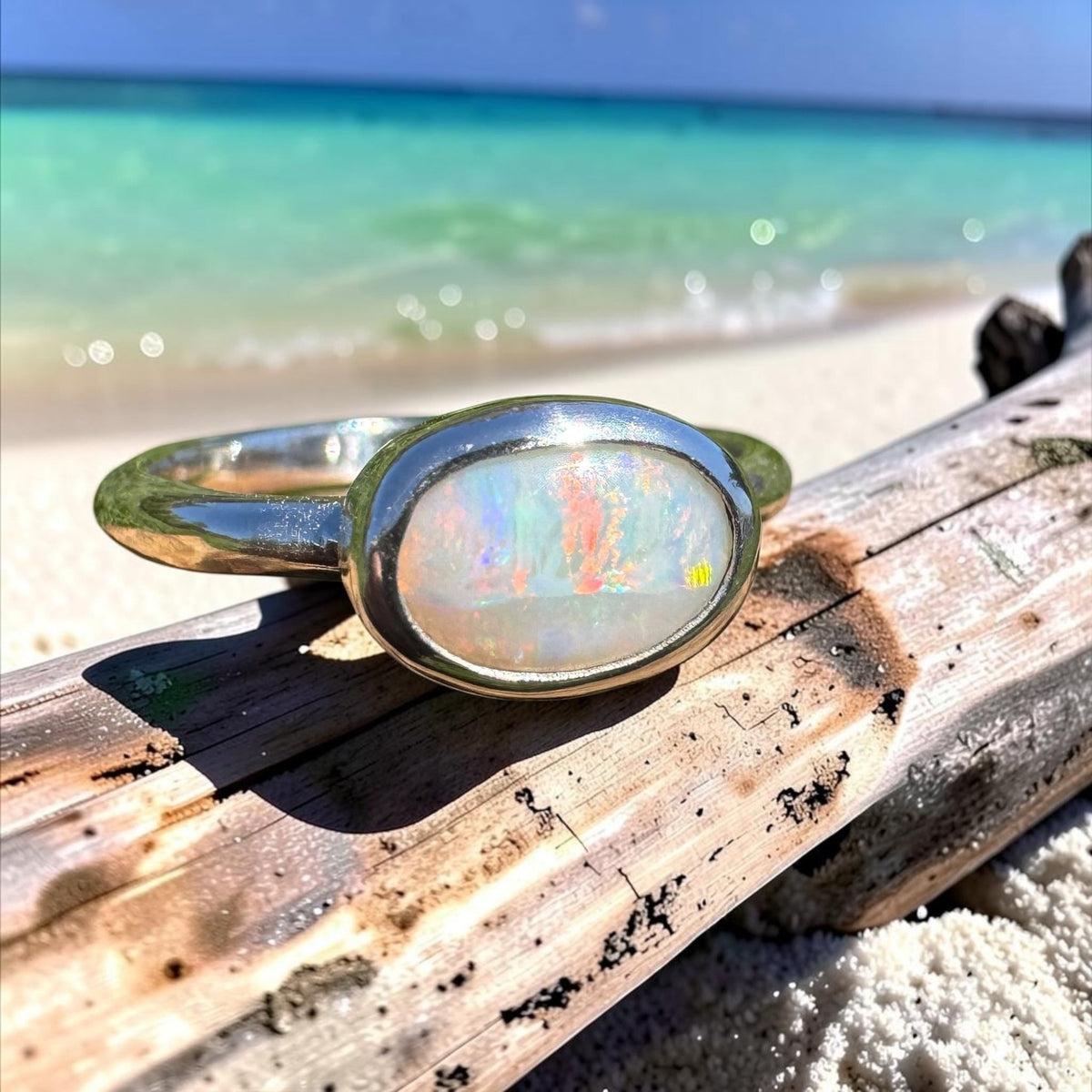 0.8ct Mintabie Opal Ring ~ 'Beltana Firetide' | 925 Sterling Silver | Solid Australian Opal