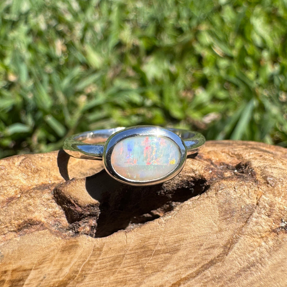 0.8ct Mintabie Opal Ring ~ 'Beltana Firetide' | 925 Sterling Silver | Solid Australian Opal