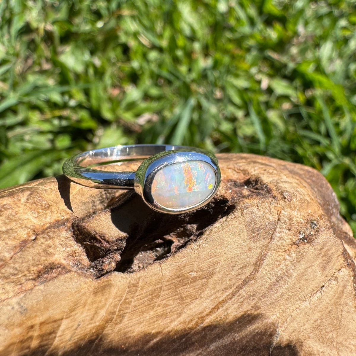 0.8ct Mintabie Opal Ring ~ 'Beltana Firetide' | 925 Sterling Silver | Solid Australian Opal