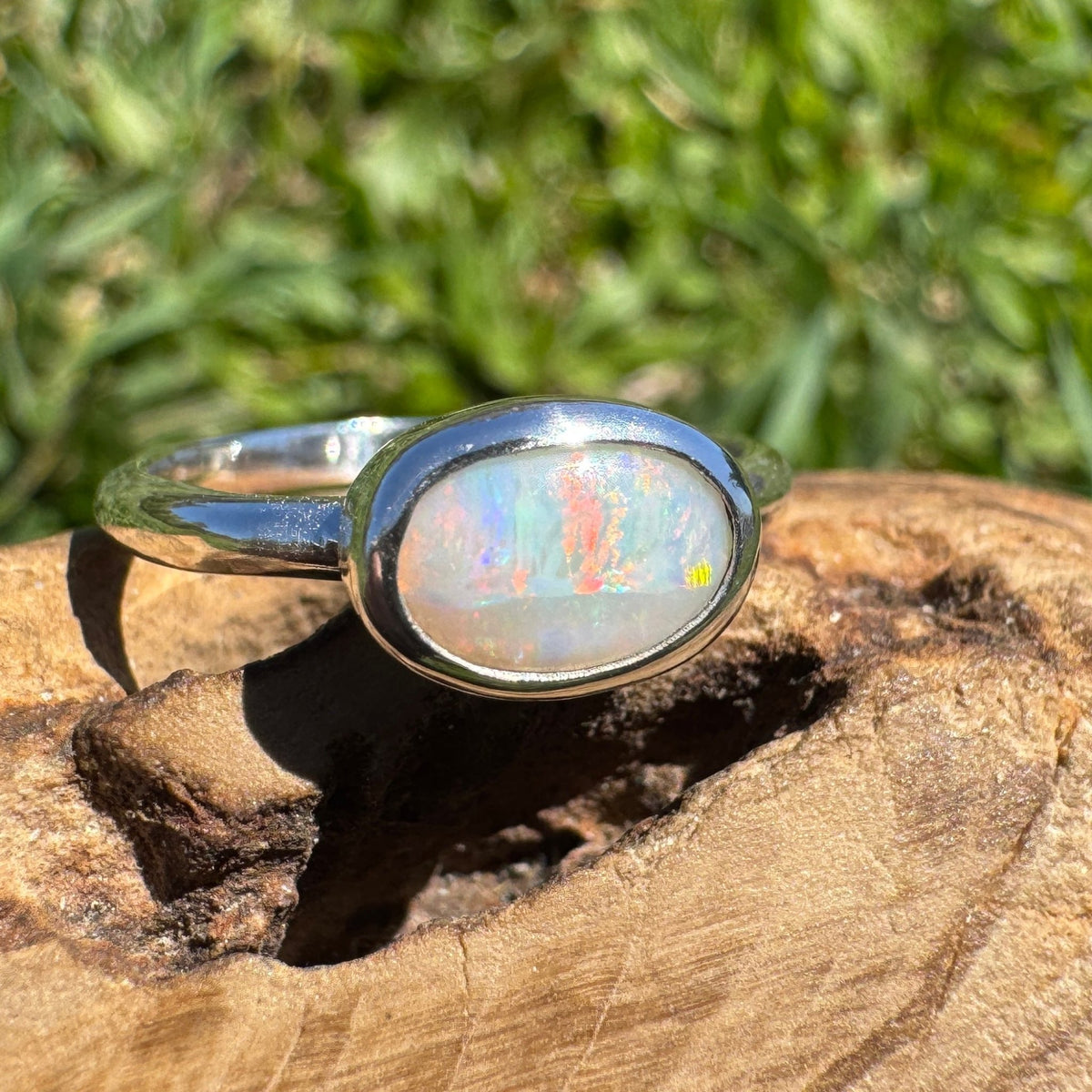 0.8ct Mintabie Opal Ring ~ 'Beltana Firetide' | 925 Sterling Silver | Solid Australian Opal