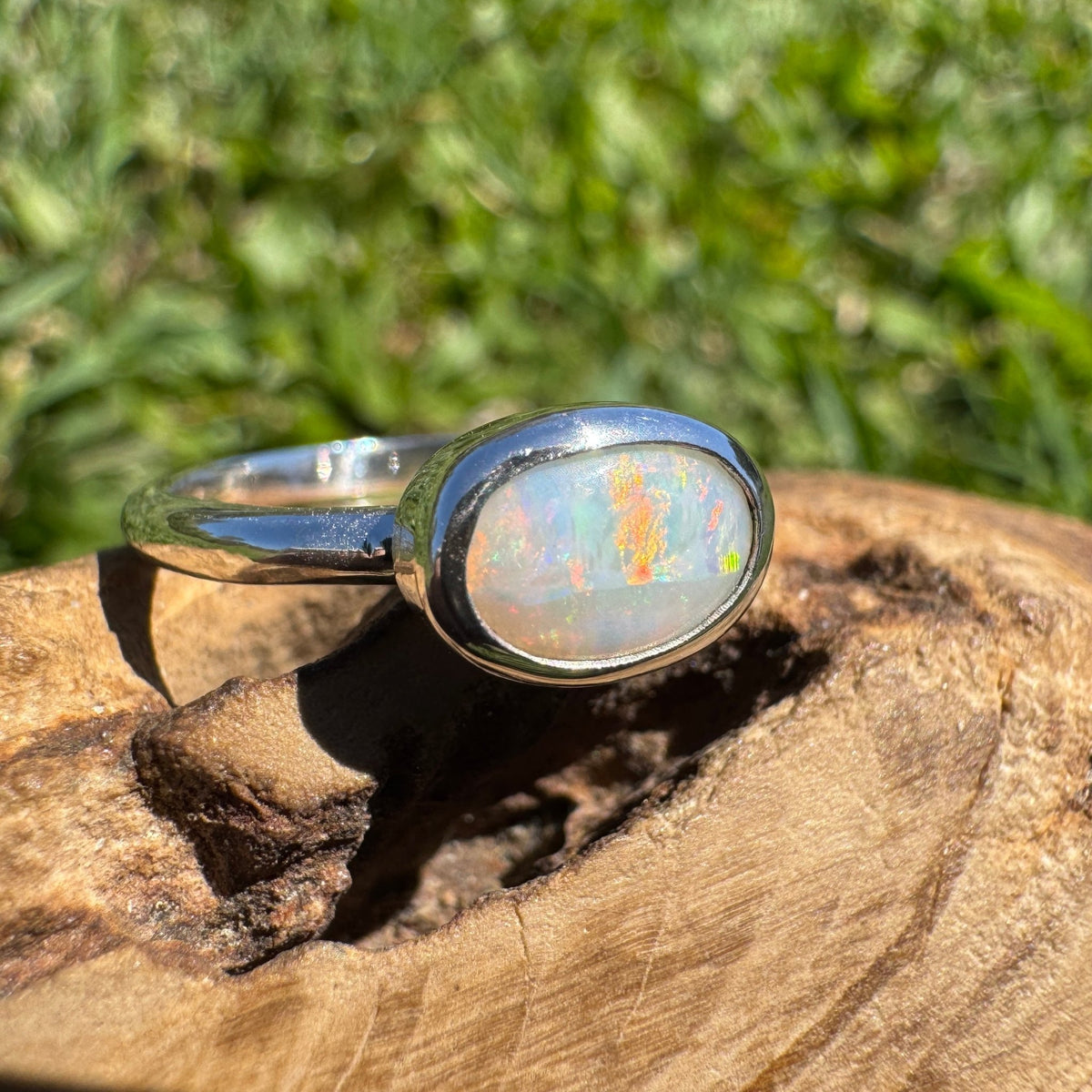 0.8ct Mintabie Opal Ring ~ 'Beltana Firetide' | 925 Sterling Silver | Solid Australian Opal