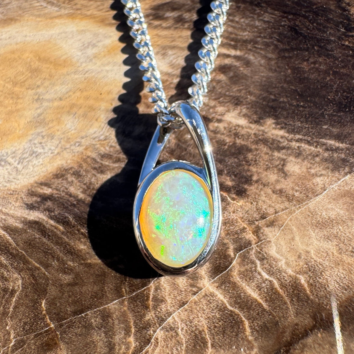 0.9ct Coober Pedy Crystal Opal Pendant Necklace ~ 'Geographe Bay Blues' | 925 Sterling Silver | Solid Australian Opal