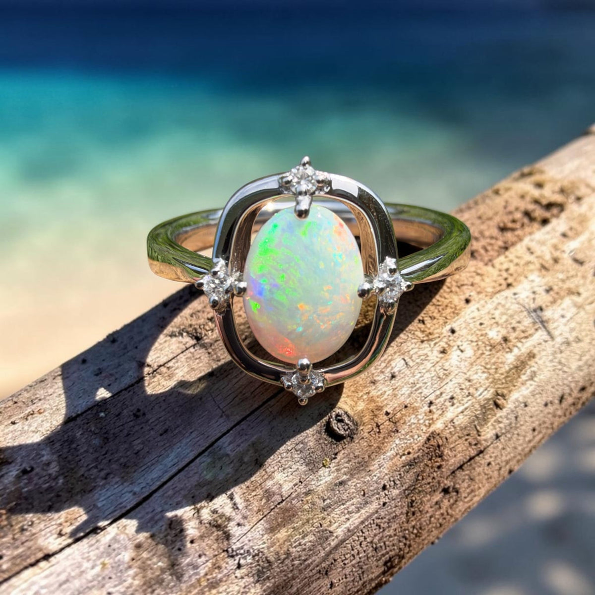 0.9ct Coober Pedy Opal & Diamond Ring ~ 'Lake Eyre Saltglow' | 925 Sterling Silver | Solid Australian Opal
