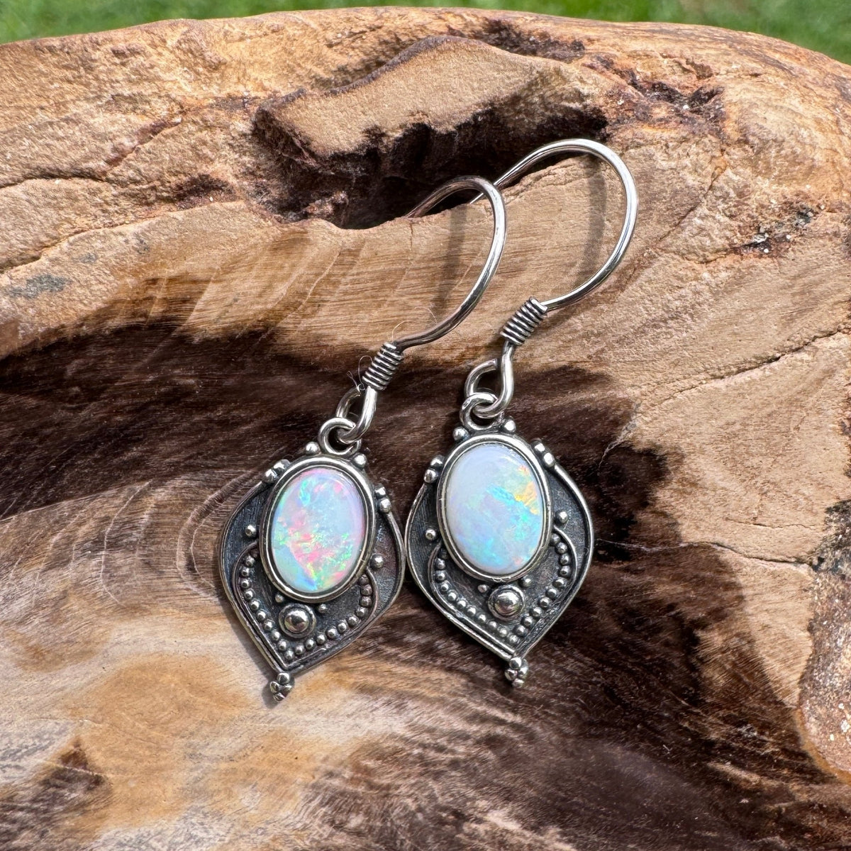 0.9ct Coober Pedy Opal Hook Earrings ~ 'Mount Gambier Fire' | 925 Sterling Silver | Solid Australian Opal