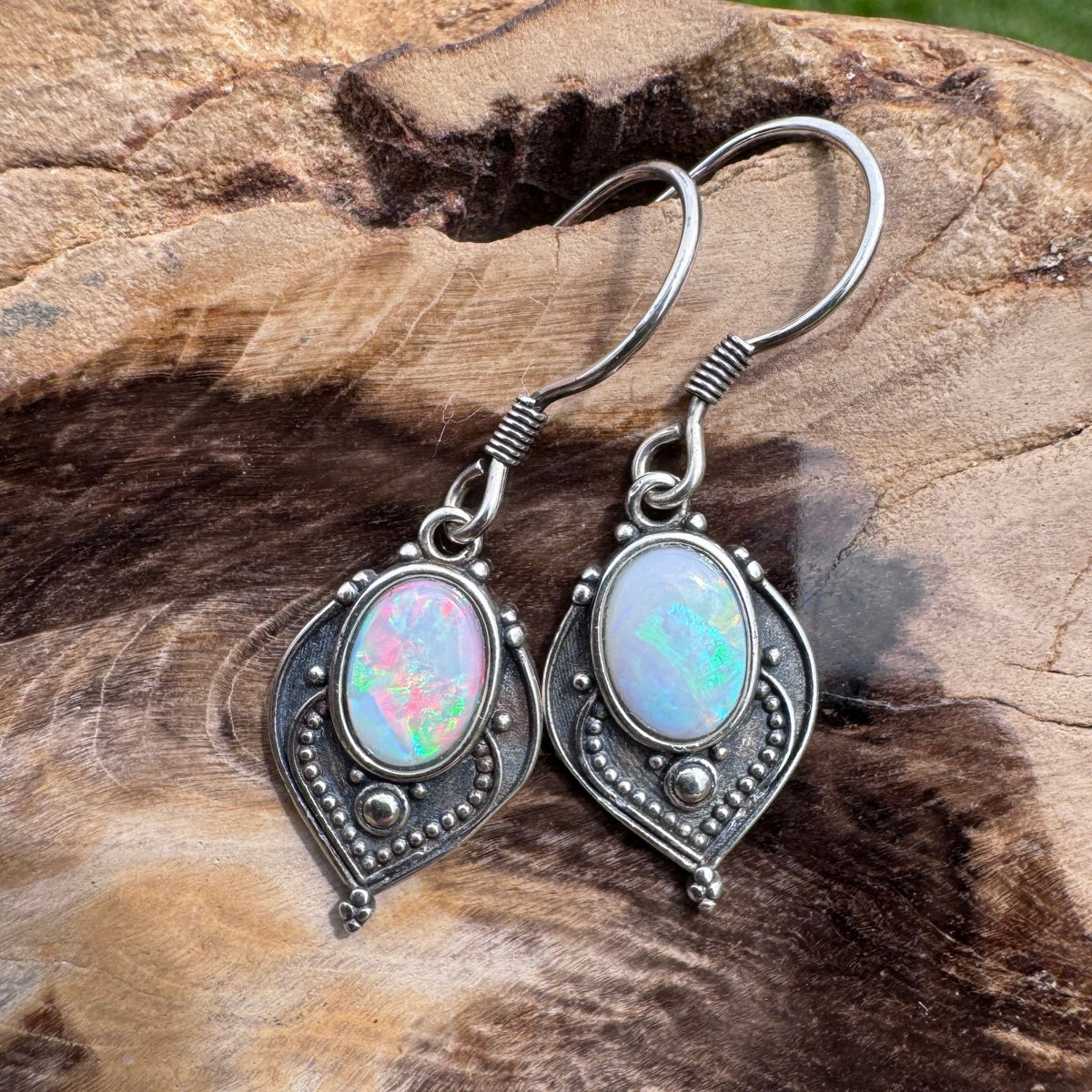 0.9ct Coober Pedy Opal Hook Earrings ~ 'Mount Gambier Fire' | 925 Sterling Silver | Solid Australian Opal