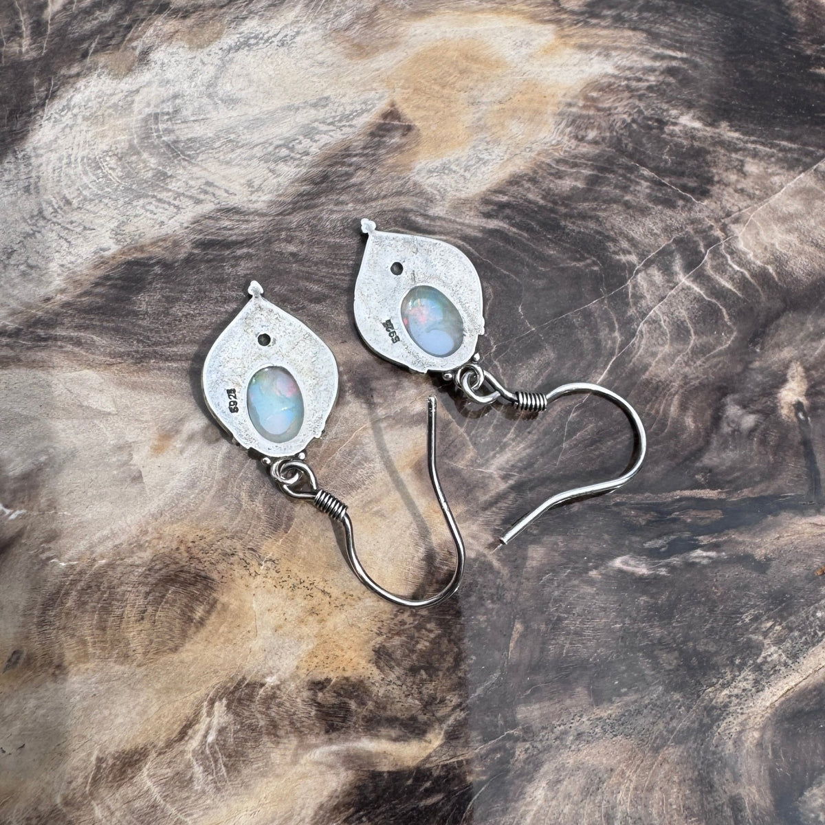 0.9ct Coober Pedy Opal Hook Earrings ~ 'Mount Gambier Fire' | 925 Sterling Silver | Solid Australian Opal