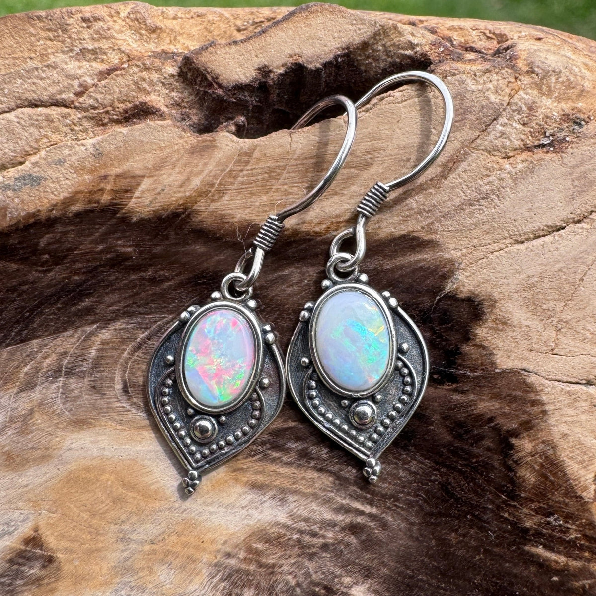 0.9ct Coober Pedy Opal Hook Earrings ~ 'Mount Gambier Fire' | 925 Sterling Silver | Solid Australian Opal