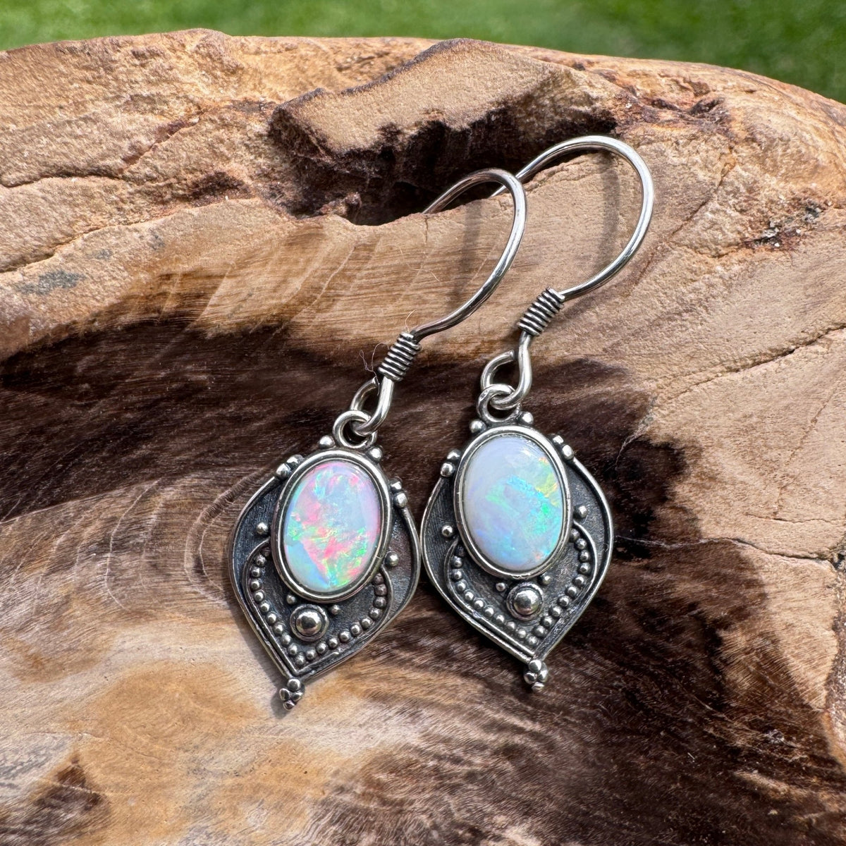 0.9ct Coober Pedy Opal Hook Earrings ~ 'Mount Gambier Fire' | 925 Sterling Silver | Solid Australian Opal
