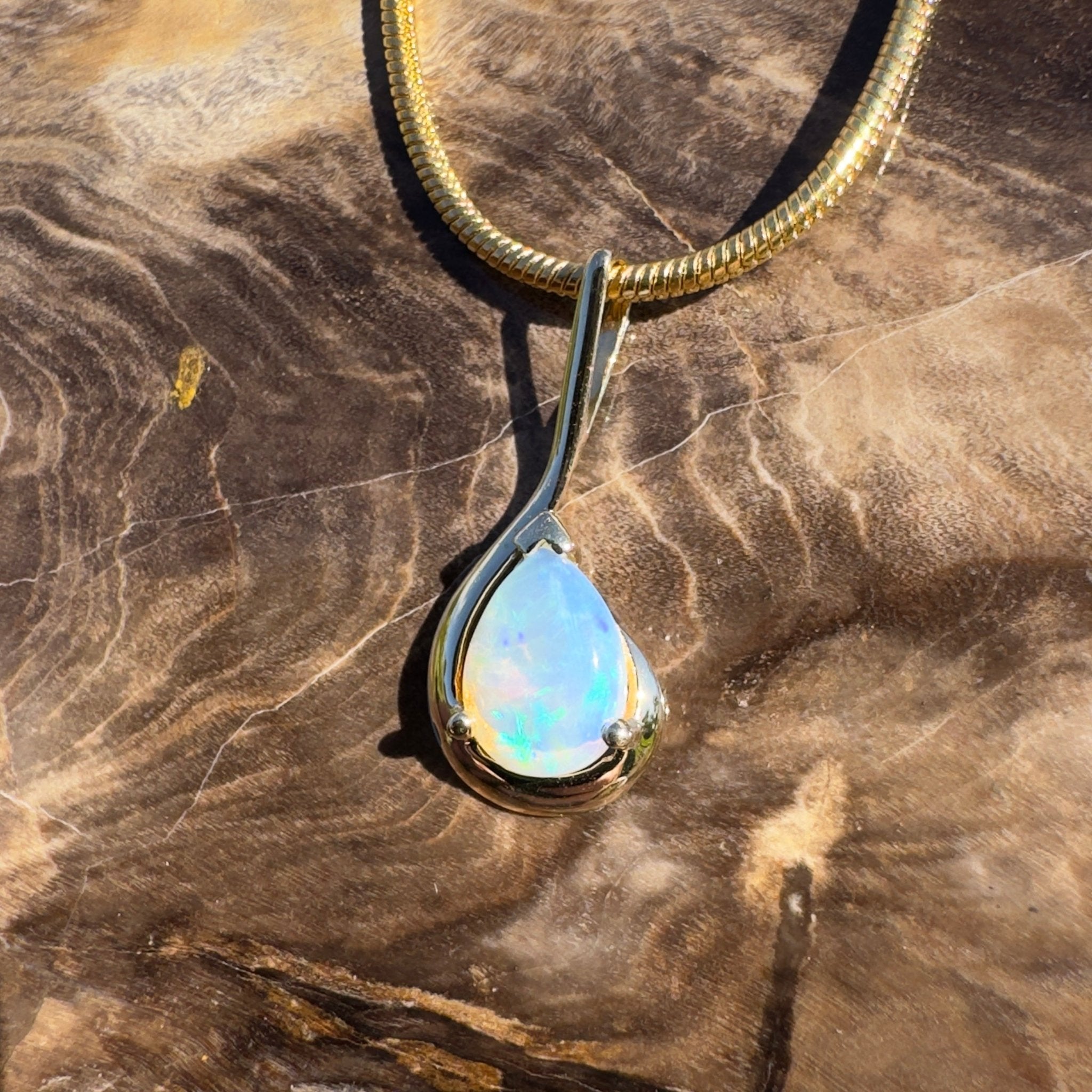 0.9ct Coober Pedy Opal Pendant Necklace ~ 'Alexandra Headland Gold' | 9ct Yellow Gold | Solid Australian Opal