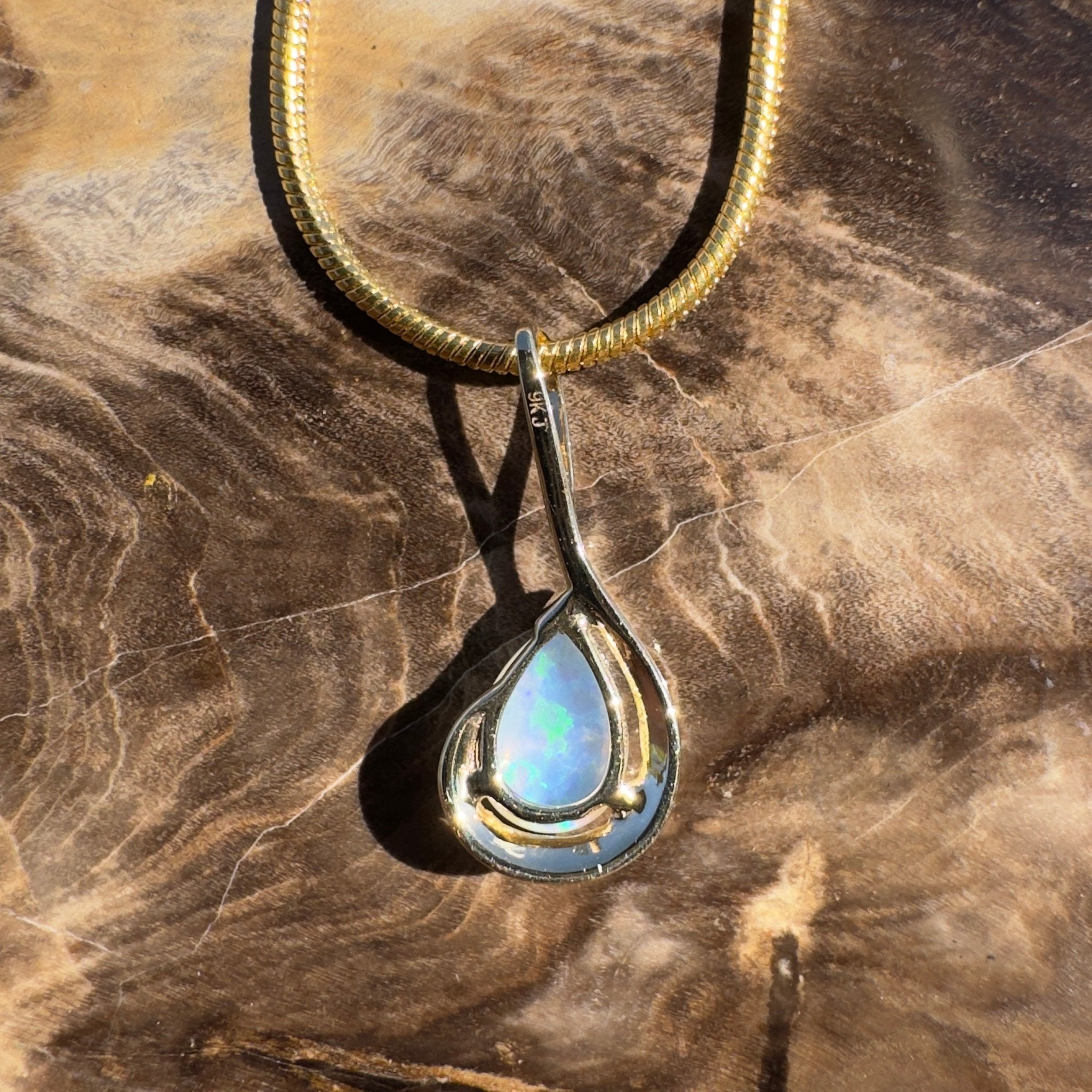 0.9ct Coober Pedy Opal Pendant Necklace ~ 'Alexandra Headland Gold' | 9ct Yellow Gold | Solid Australian Opal