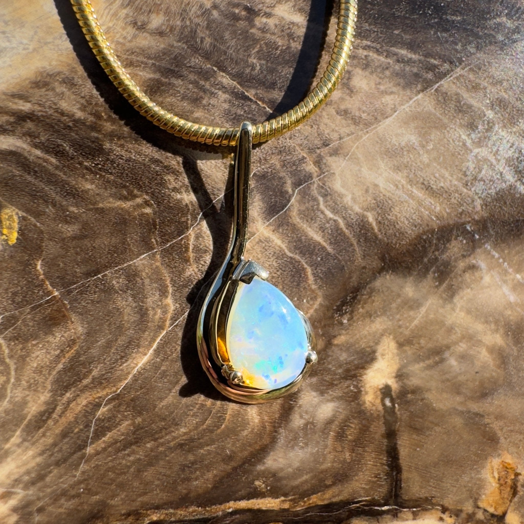 0.9ct Coober Pedy Opal Pendant Necklace ~ 'Alexandra Headland Gold' | 9ct Yellow Gold | Solid Australian Opal