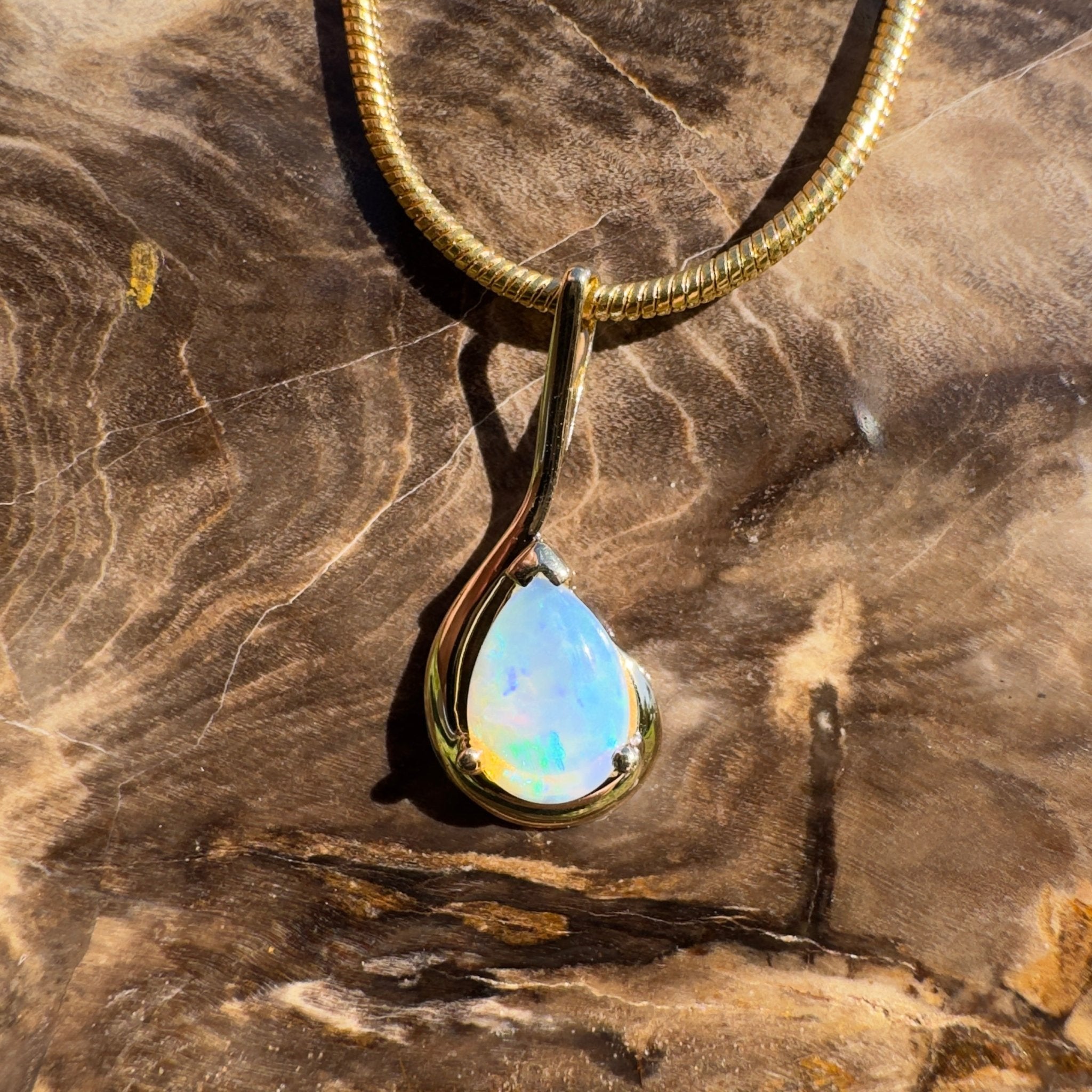 0.9ct Coober Pedy Opal Pendant Necklace ~ 'Alexandra Headland Gold' | 9ct Yellow Gold | Solid Australian Opal