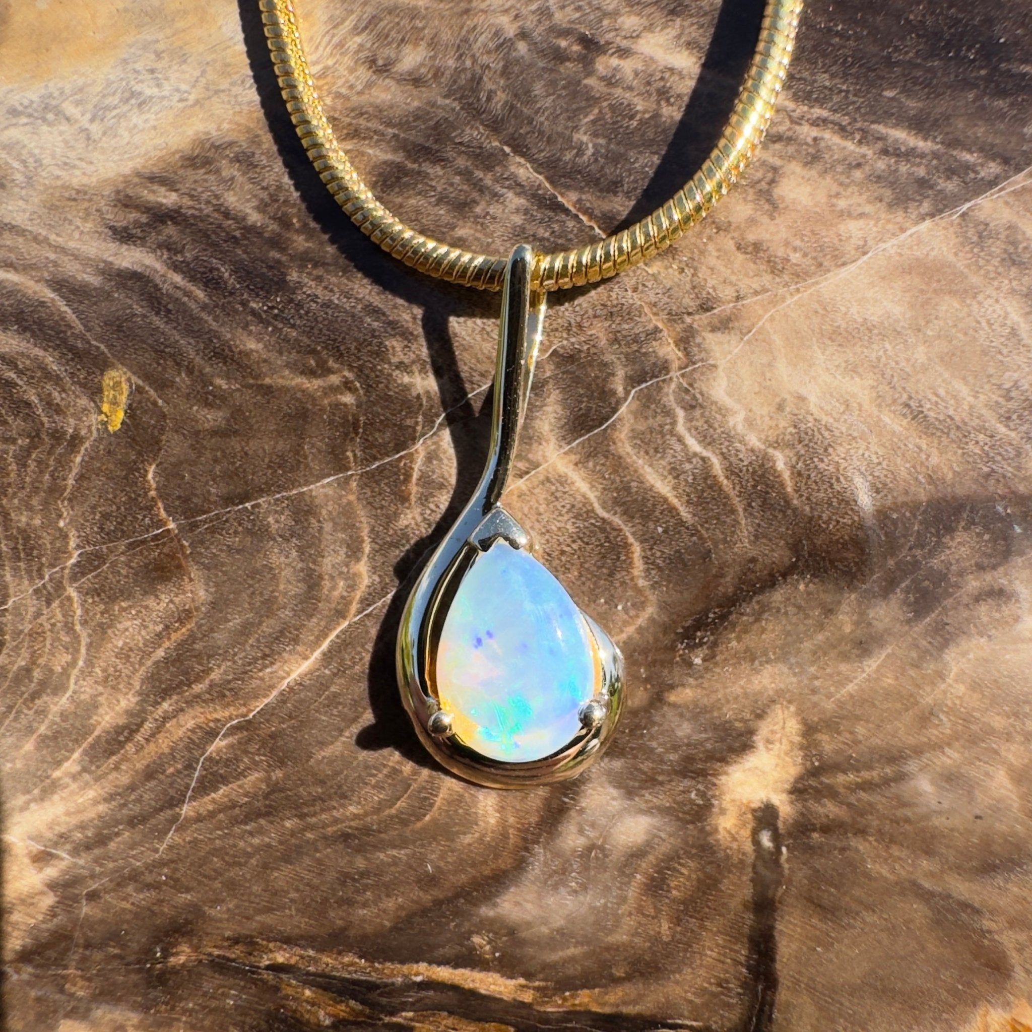 0.9ct Coober Pedy Opal Pendant Necklace ~ 'Alexandra Headland Gold' | 9ct Yellow Gold | Solid Australian Opal