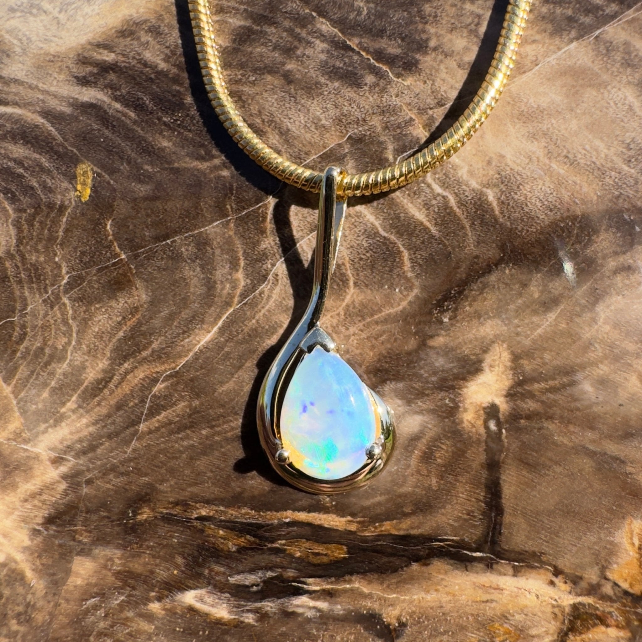 0.9ct Coober Pedy Opal Pendant Necklace ~ 'Alexandra Headland Gold' | 9ct Yellow Gold | Solid Australian Opal