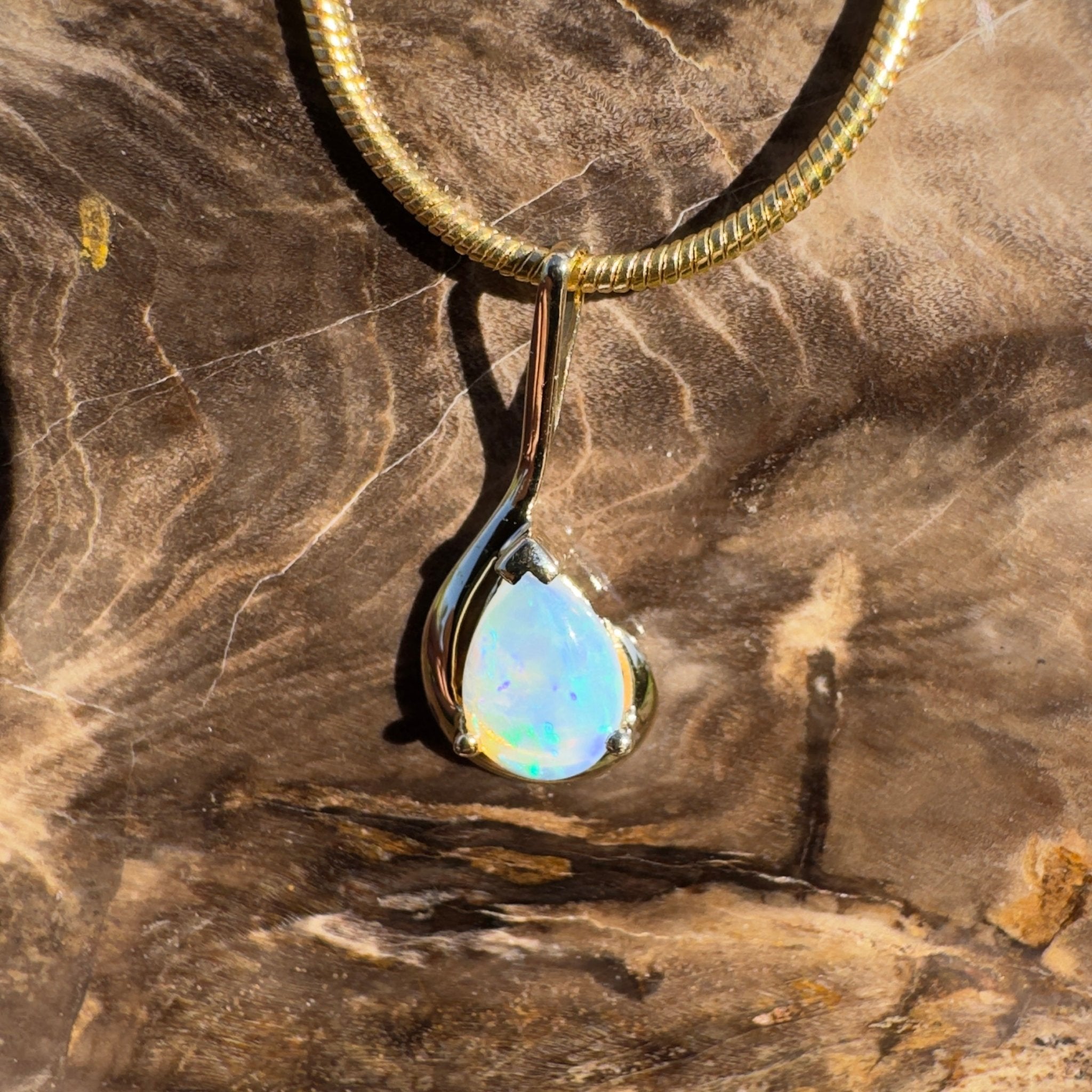 0.9ct Coober Pedy Opal Pendant Necklace ~ 'Alexandra Headland Gold' | 9ct Yellow Gold | Solid Australian Opal