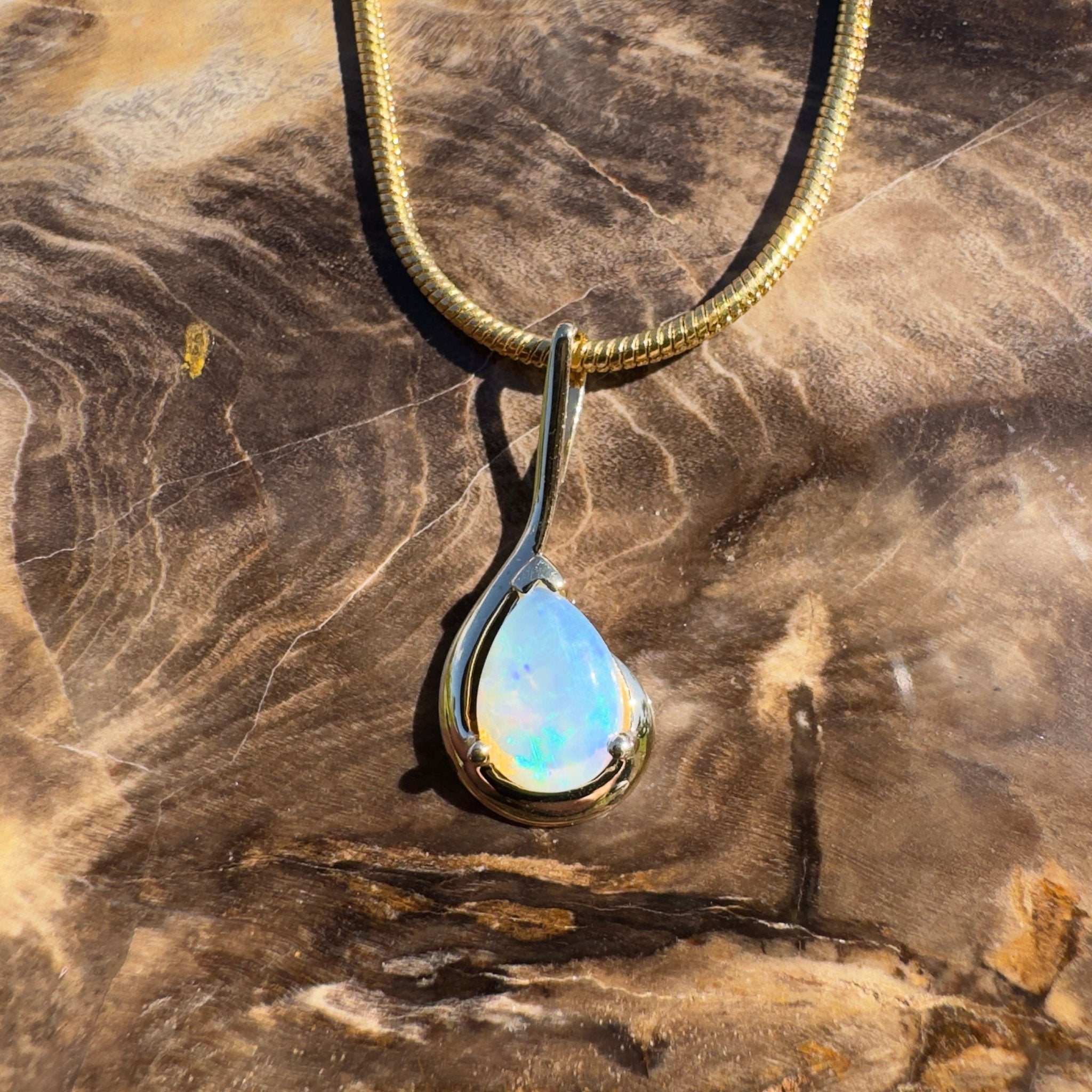 0.9ct Coober Pedy Opal Pendant Necklace ~ 'Alexandra Headland Gold' | 9ct Yellow Gold | Solid Australian Opal