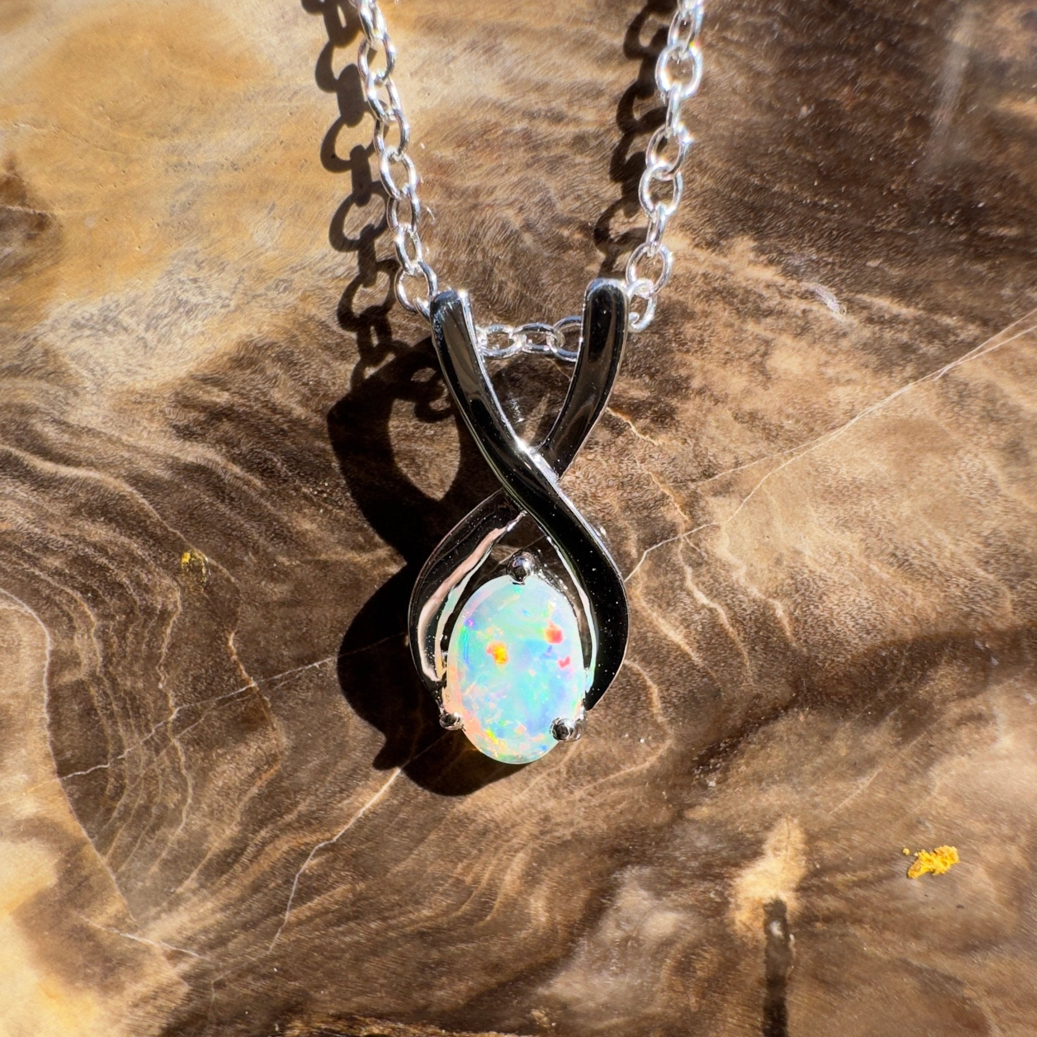 0.9ct Coober Pedy Opal Pendant Necklace ~ 'Bermagui Beams' | 925 Sterling Silver | Solid Australian Opal