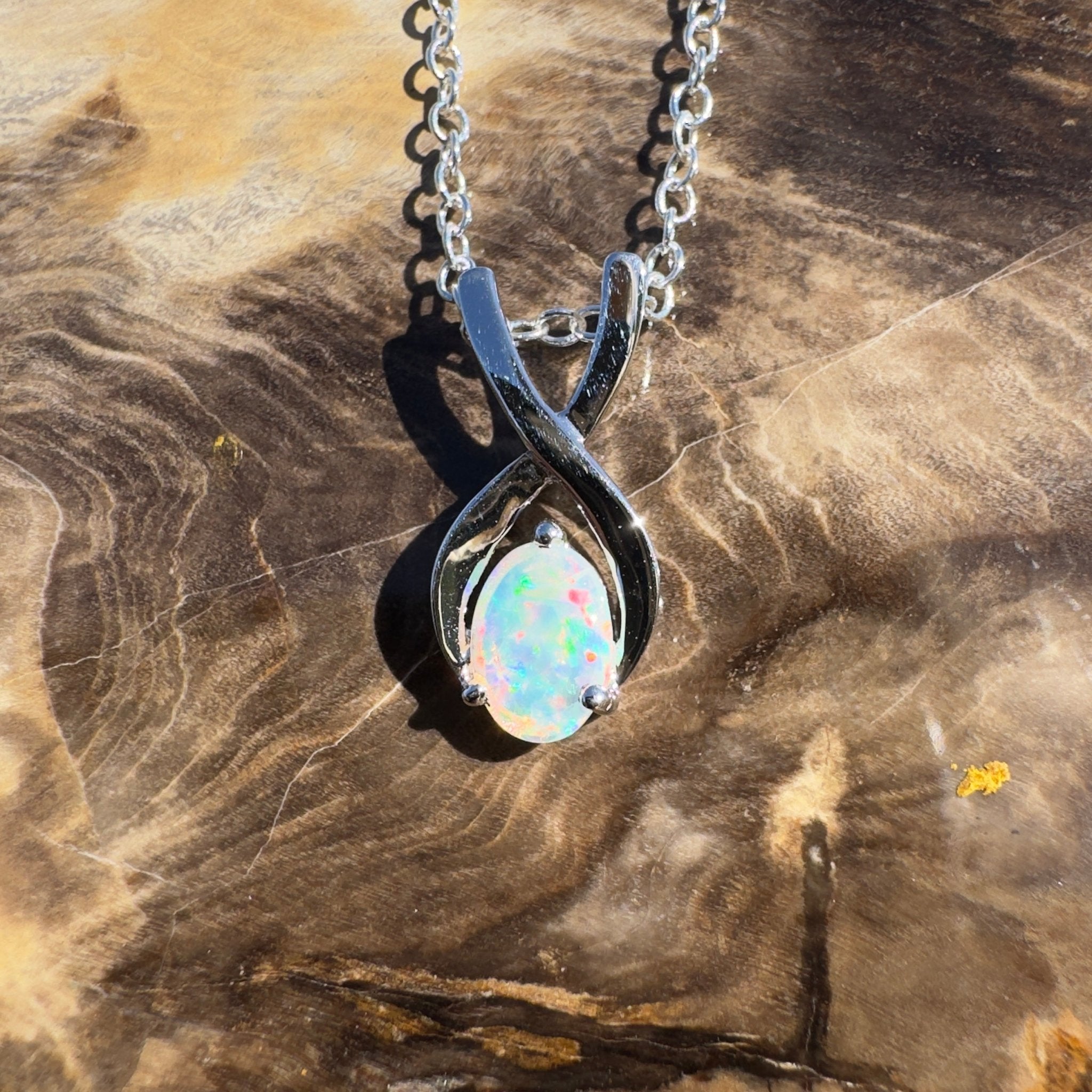 0.9ct Coober Pedy Opal Pendant Necklace ~ 'Bermagui Beams' | 925 Sterling Silver | Solid Australian Opal