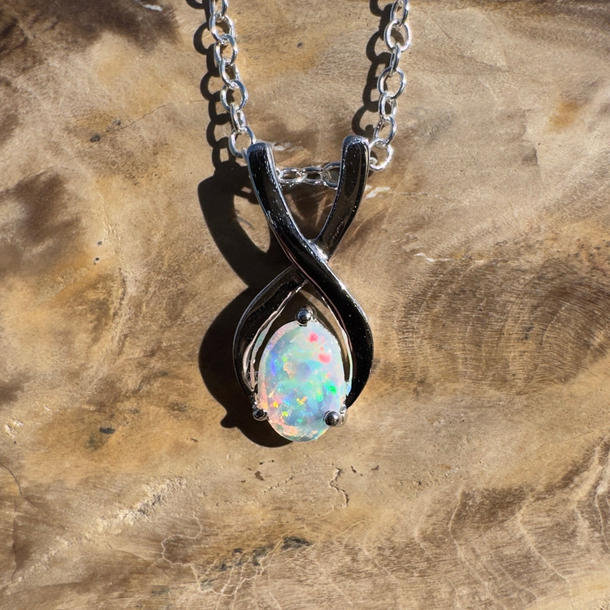 0.9ct Coober Pedy Opal Pendant Necklace ~ 'Bermagui Beams' | 925 Sterling Silver | Solid Australian Opal
