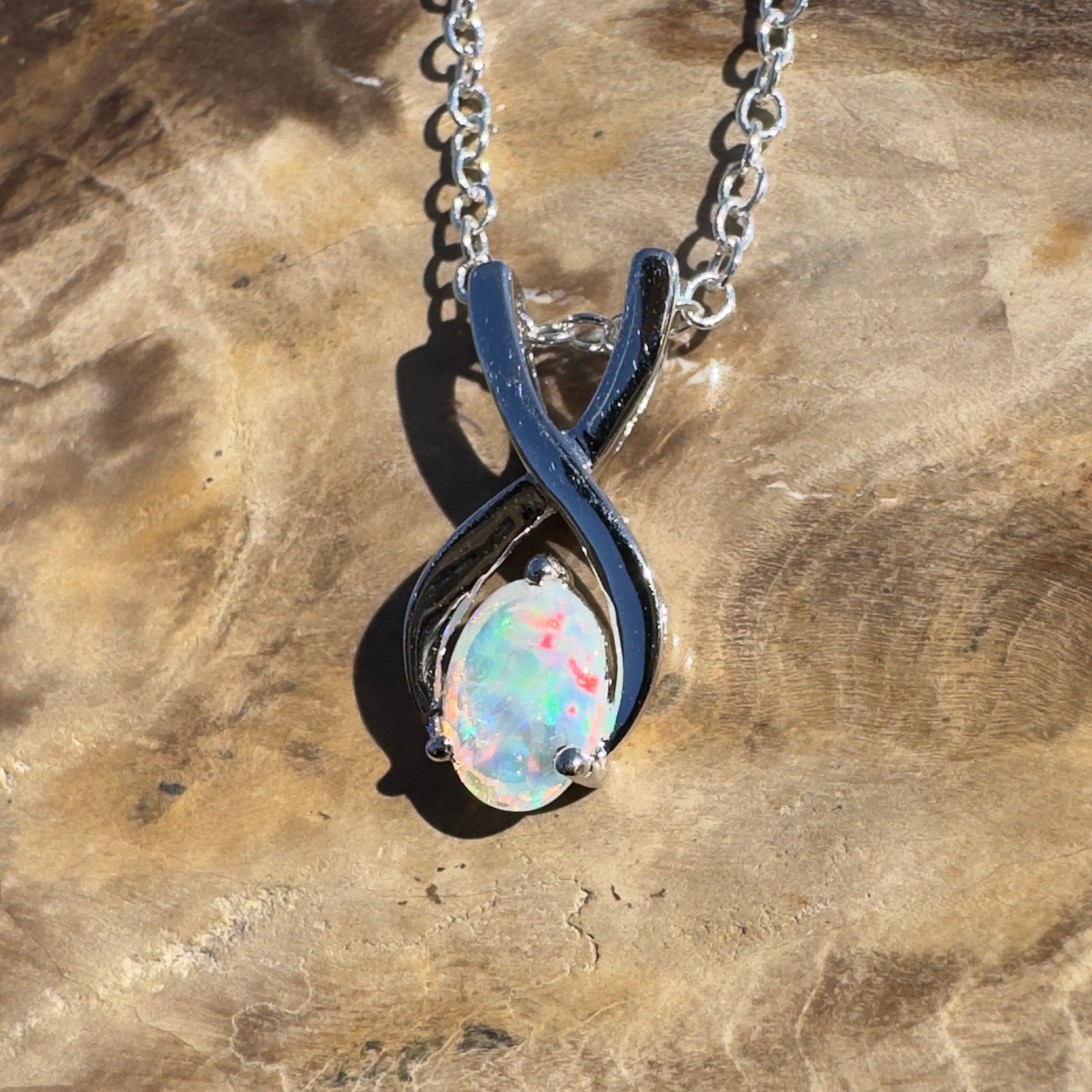 0.9ct Coober Pedy Opal Pendant Necklace ~ 'Bermagui Beams' | 925 Sterling Silver | Solid Australian Opal