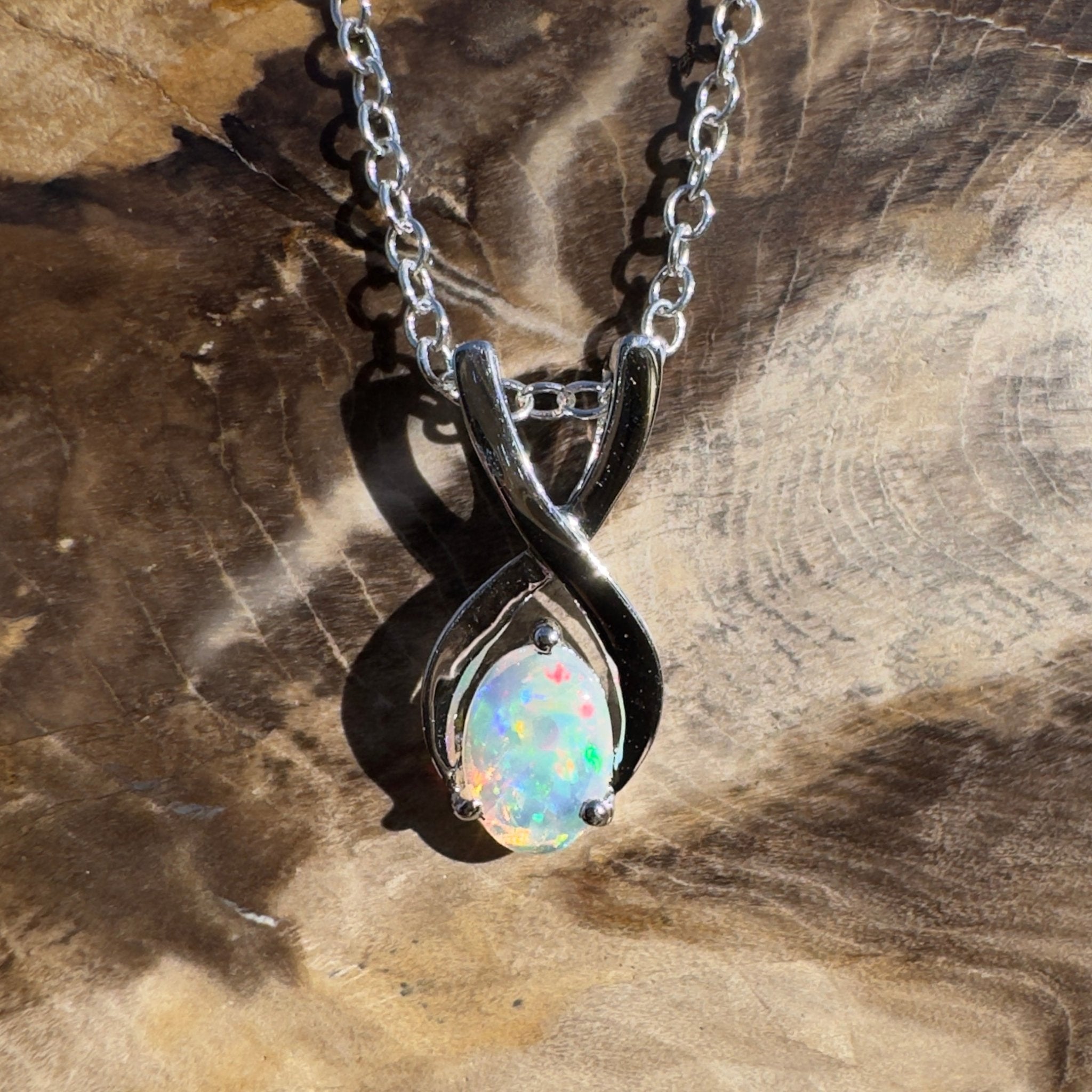 0.9ct Coober Pedy Opal Pendant Necklace ~ 'Bermagui Beams' | 925 Sterling Silver | Solid Australian Opal
