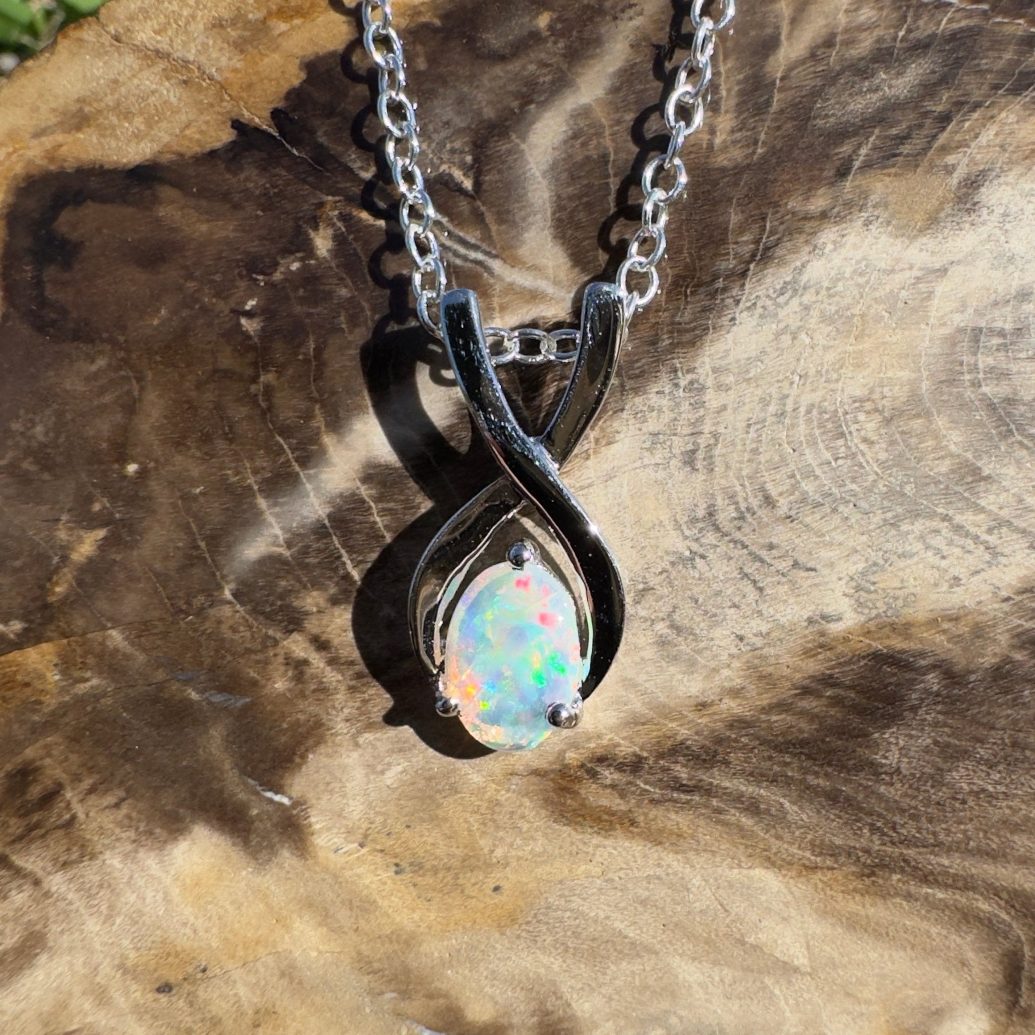 0.9ct Coober Pedy Opal Pendant Necklace ~ 'Bermagui Beams' | 925 Sterling Silver | Solid Australian Opal
