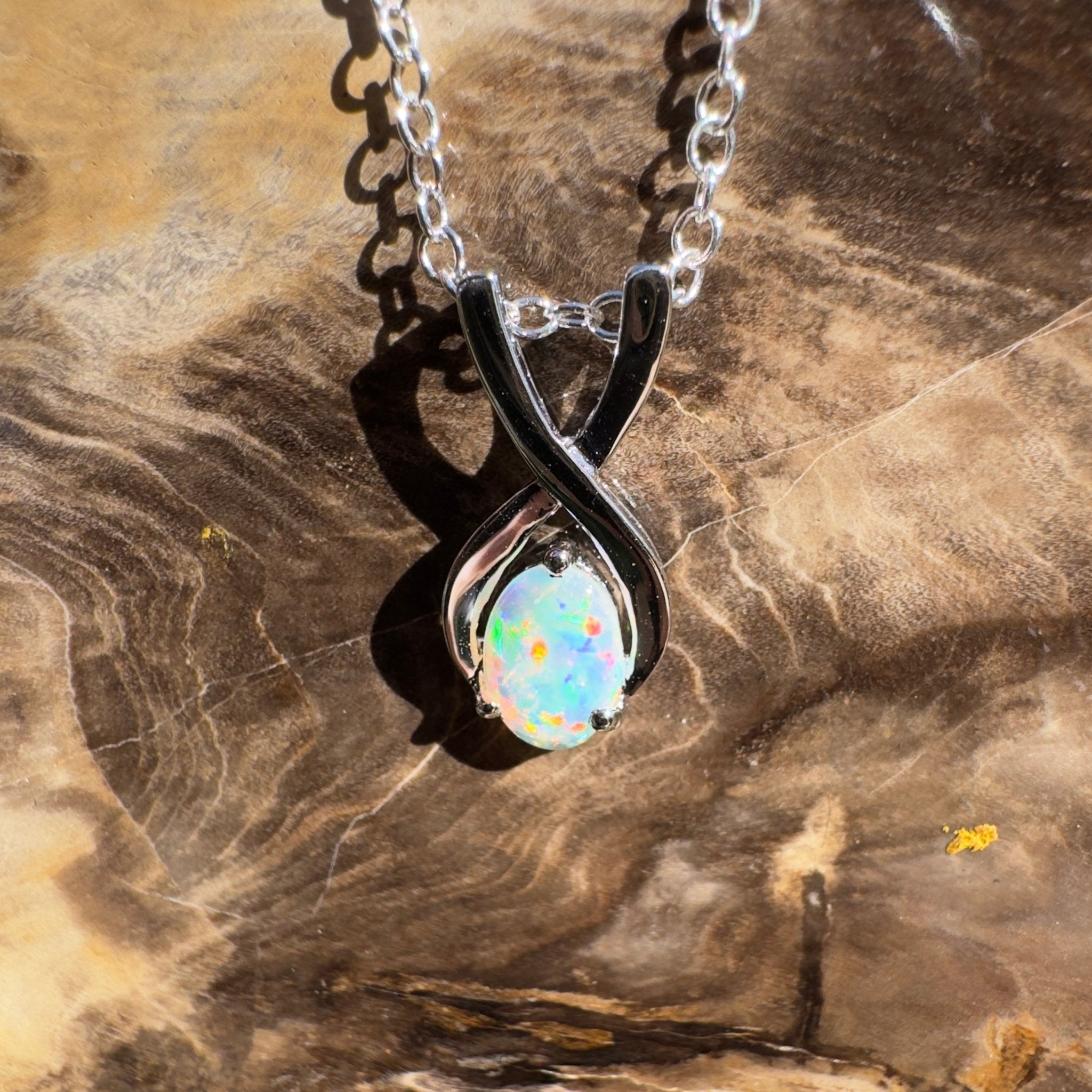 0.9ct Coober Pedy Opal Pendant Necklace ~ 'Bermagui Beams' | 925 Sterling Silver | Solid Australian Opal