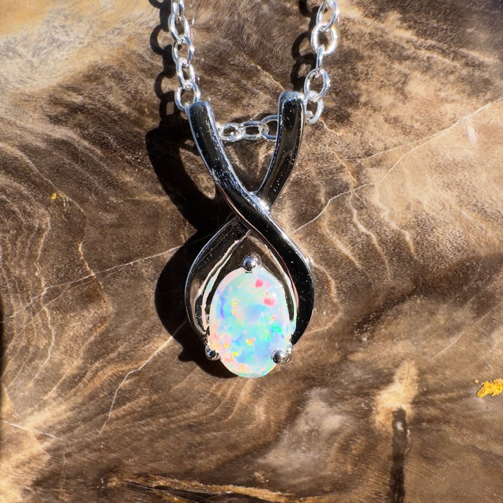 0.9ct Coober Pedy Opal Pendant Necklace ~ 'Bermagui Beams' | 925 Sterling Silver | Solid Australian Opal
