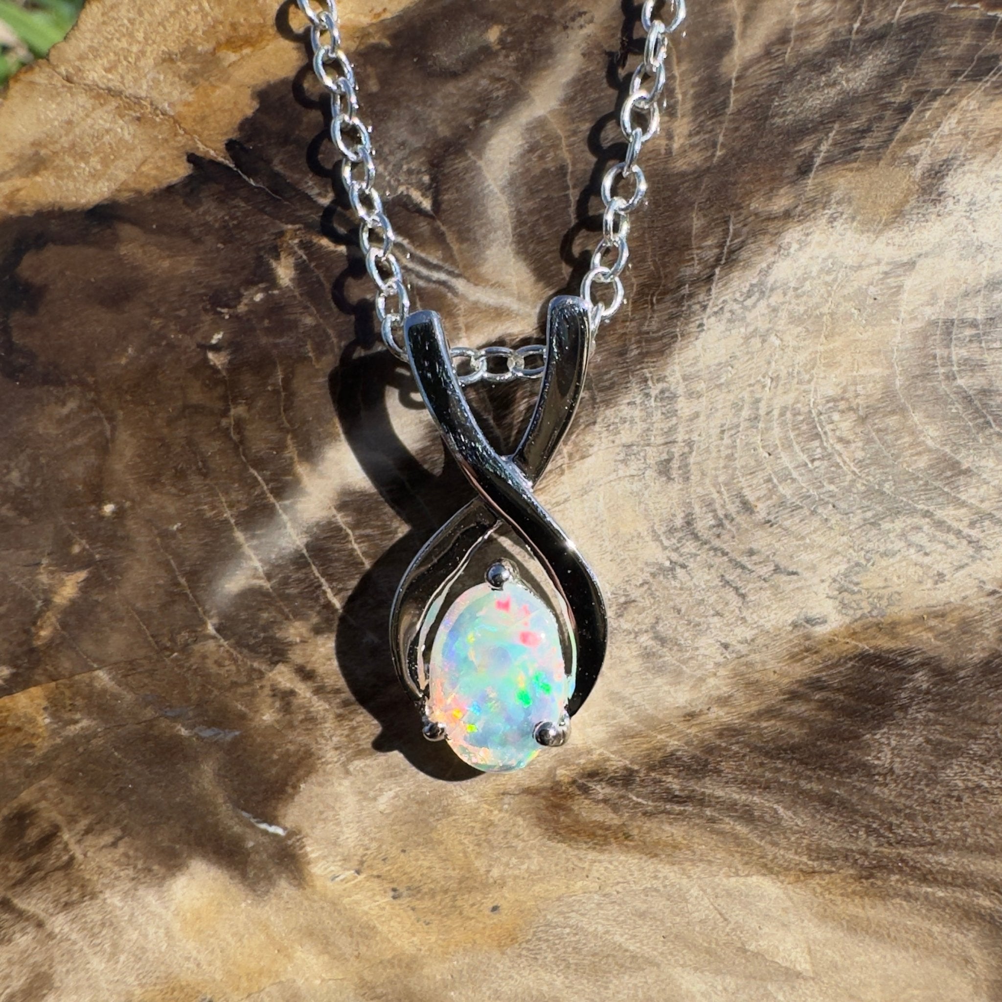 0.9ct Coober Pedy Opal Pendant Necklace ~ 'Bermagui Beams' | 925 Sterling Silver | Solid Australian Opal