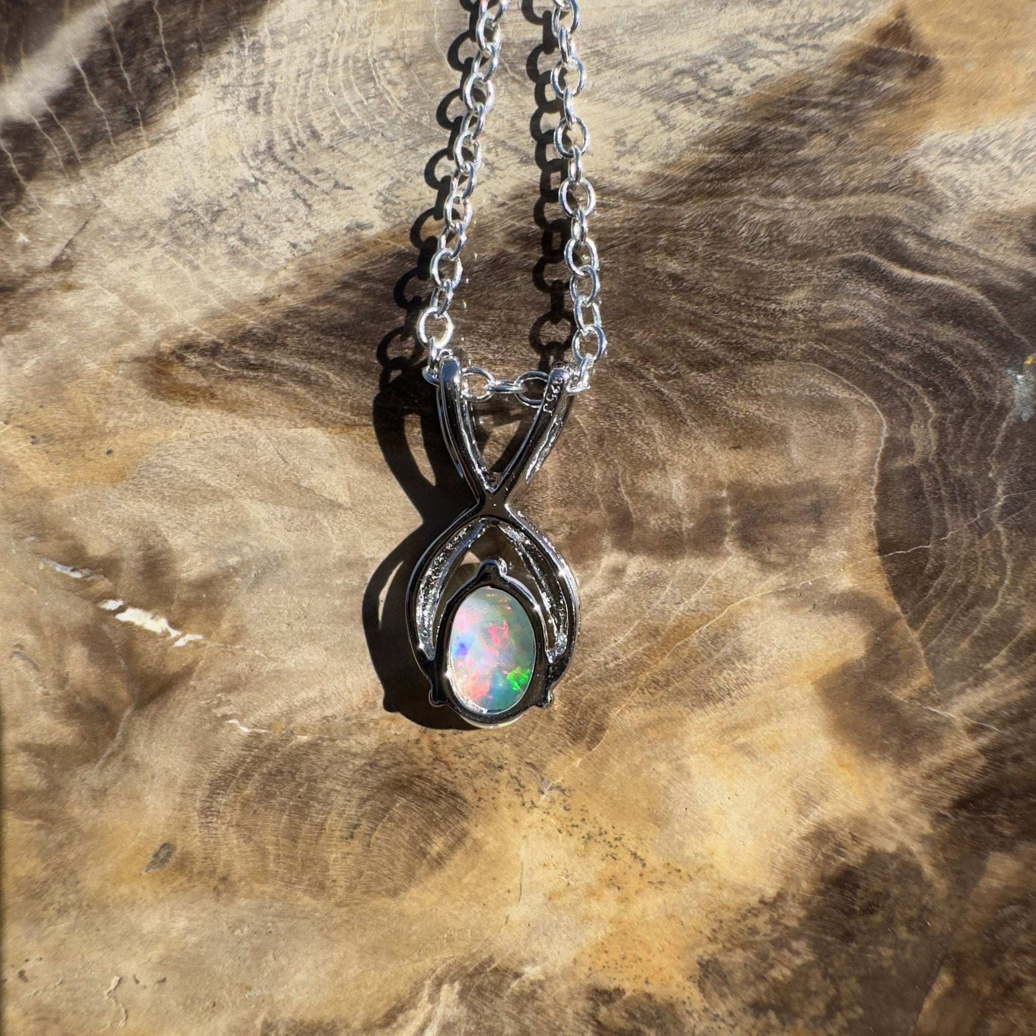 0.9ct Coober Pedy Opal Pendant Necklace ~ 'Bermagui Beams' | 925 Sterling Silver | Solid Australian Opal