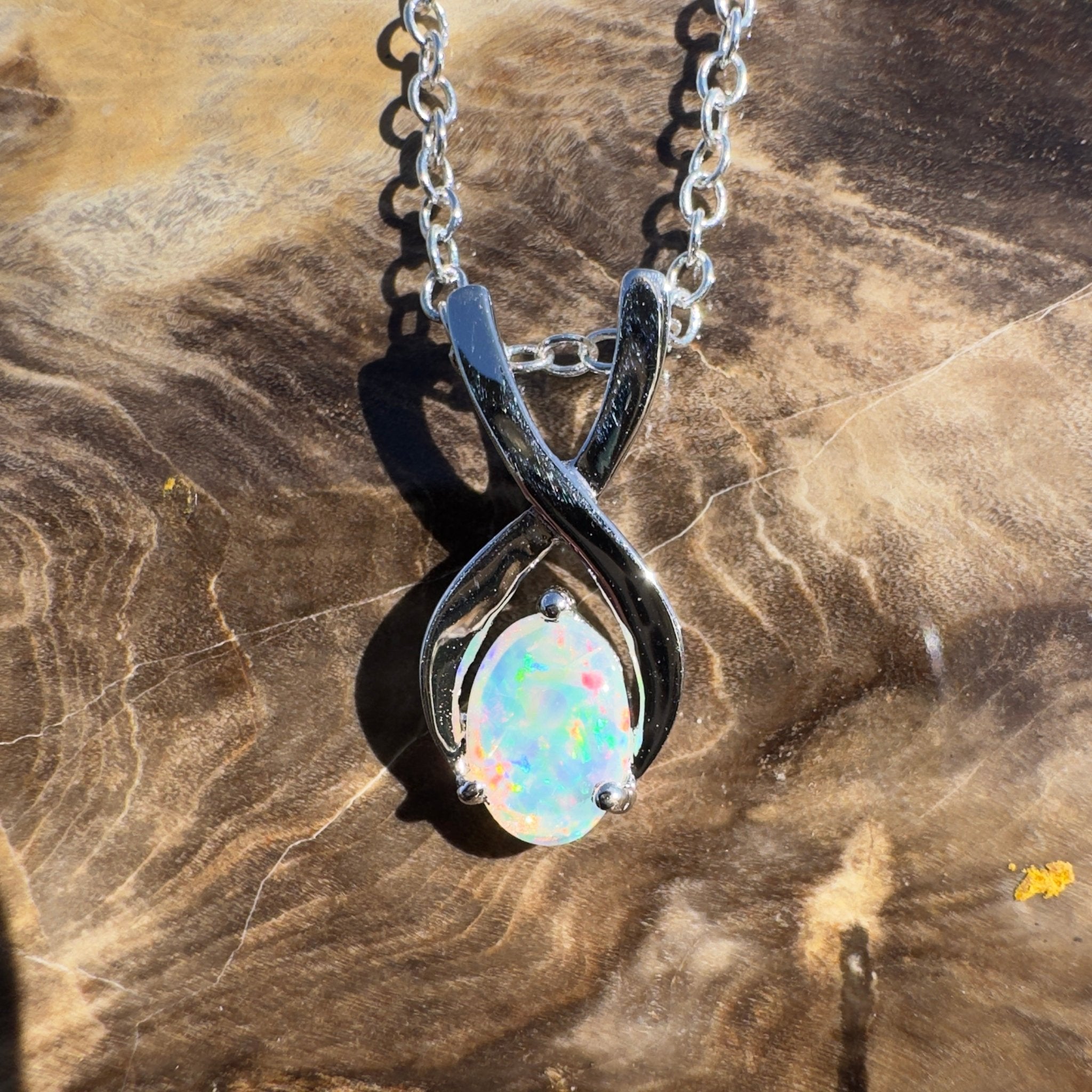 0.9ct Coober Pedy Opal Pendant Necklace ~ 'Bermagui Beams' | 925 Sterling Silver | Solid Australian Opal