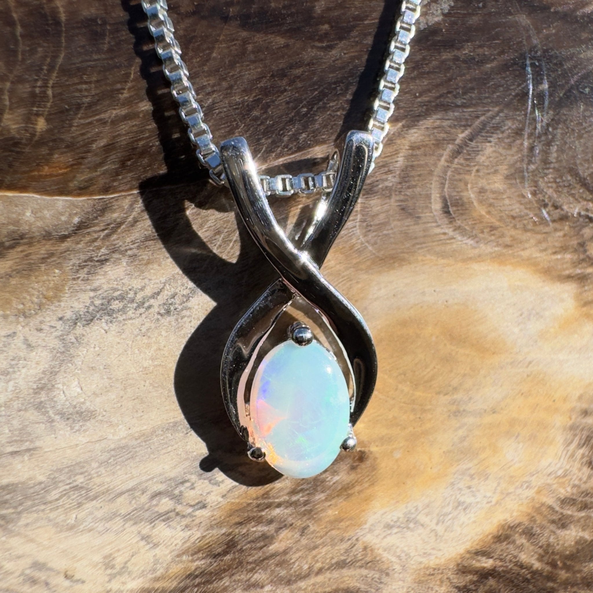 0.9ct Coober Pedy Opal Pendant Necklace ~ 'Boat Harbour Blue' | 925 Sterling Silver | Solid Australian Opal