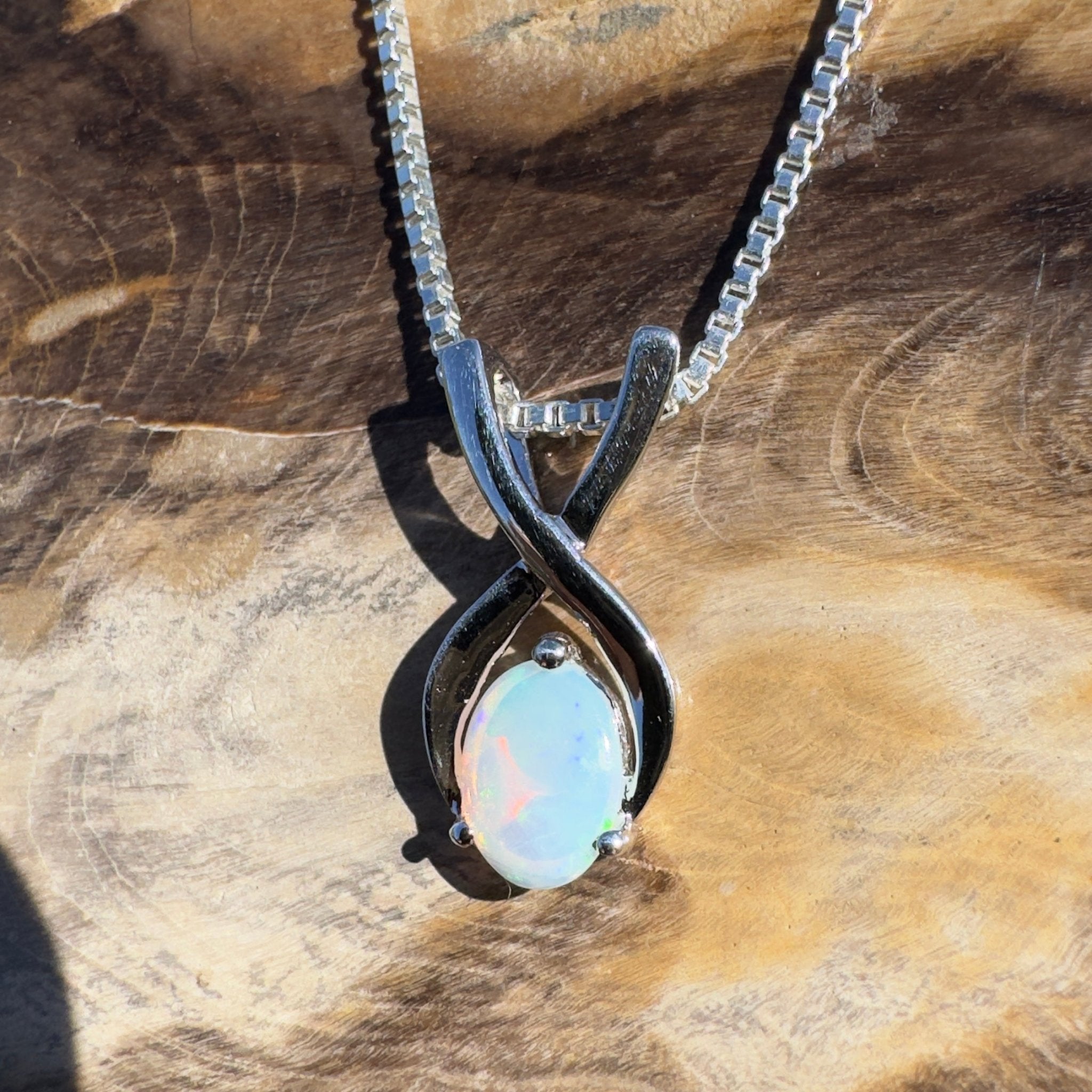 0.9ct Coober Pedy Opal Pendant Necklace ~ 'Boat Harbour Blue' | 925 Sterling Silver | Solid Australian Opal