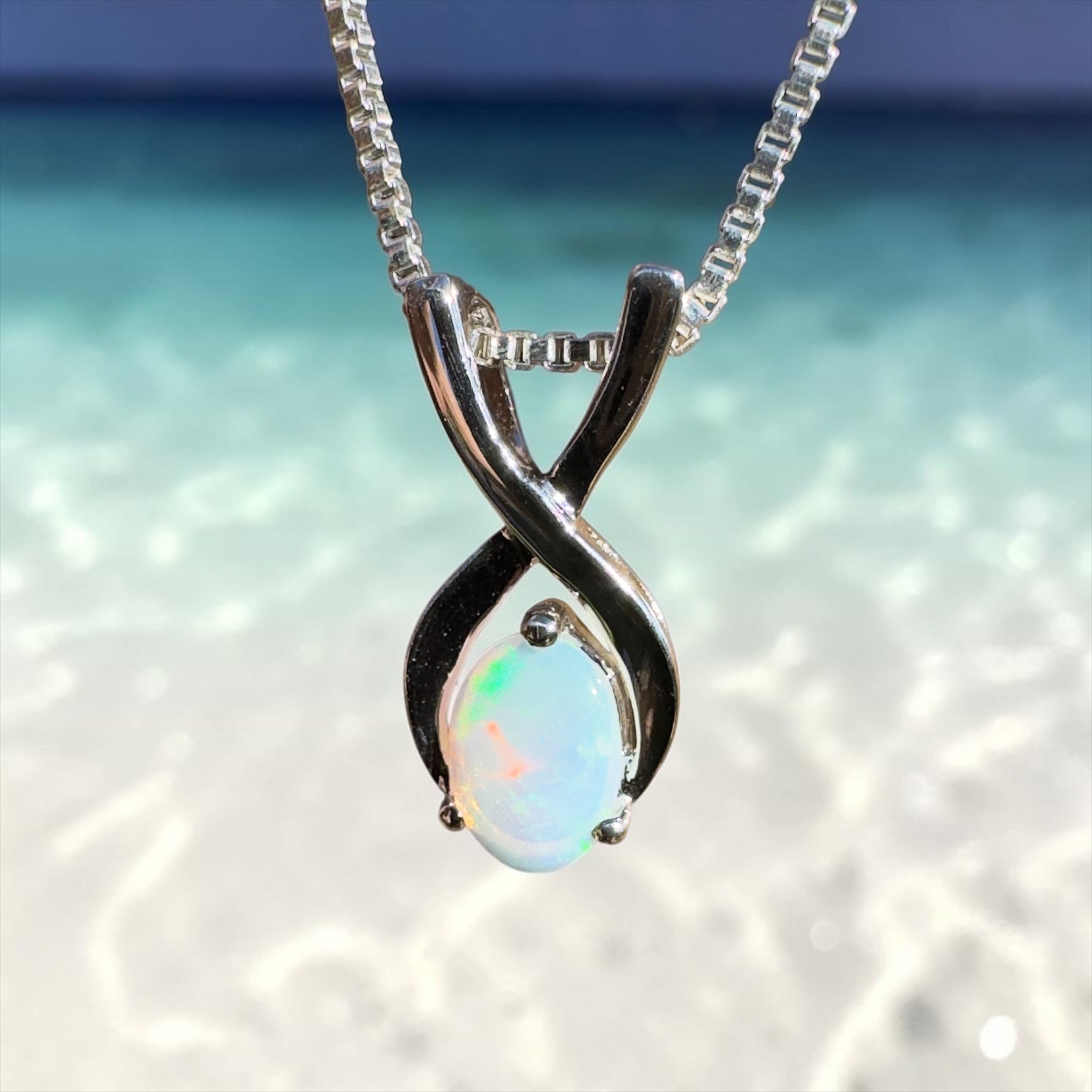 0.9ct Coober Pedy Opal Pendant Necklace ~ 'Boat Harbour Blue' | 925 Sterling Silver | Solid Australian Opal