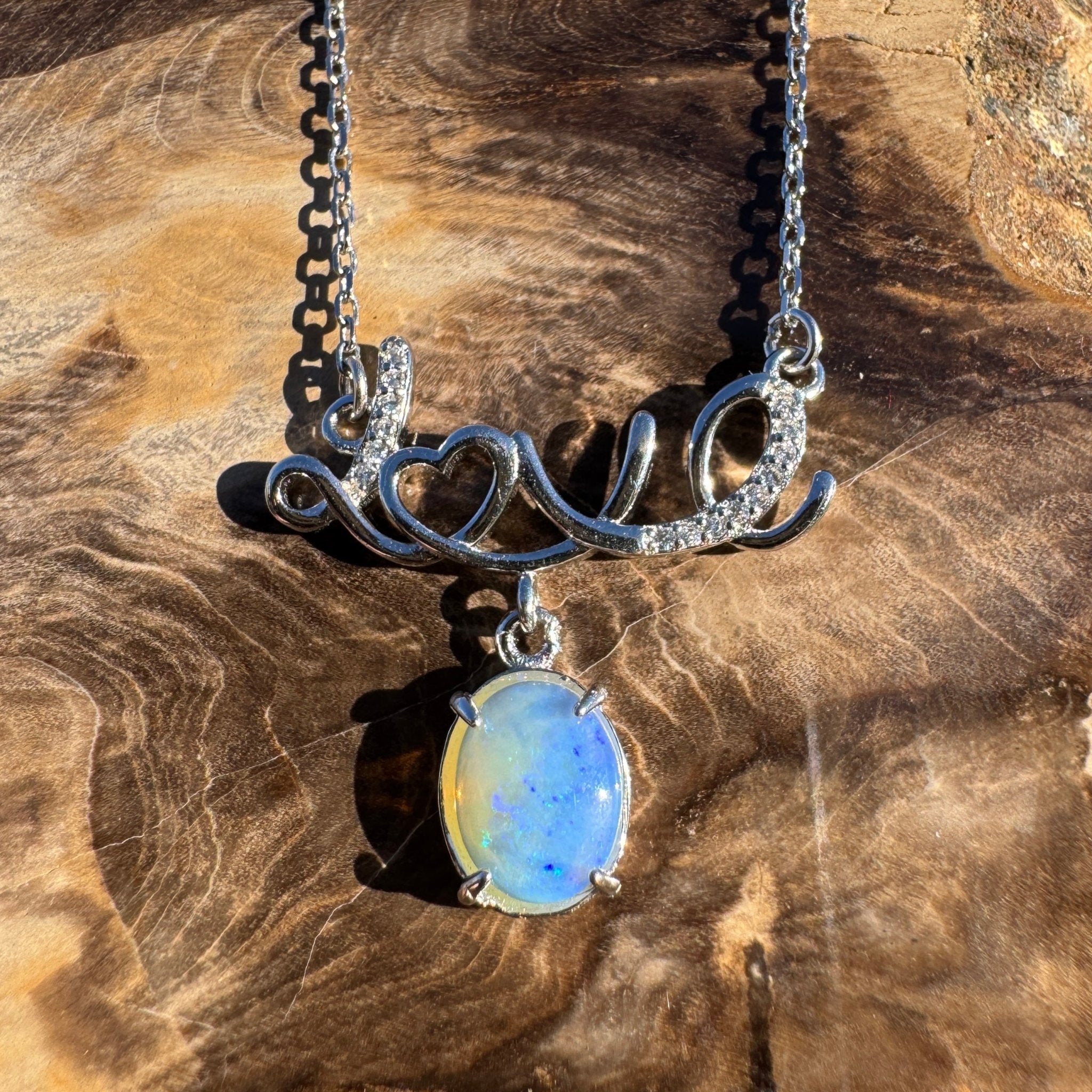 0.9ct Coober Pedy Opal Pendant Necklace ~ 'Cobbold Gorge Blue' | 925 Sterling Silver | Solid Australian Opal