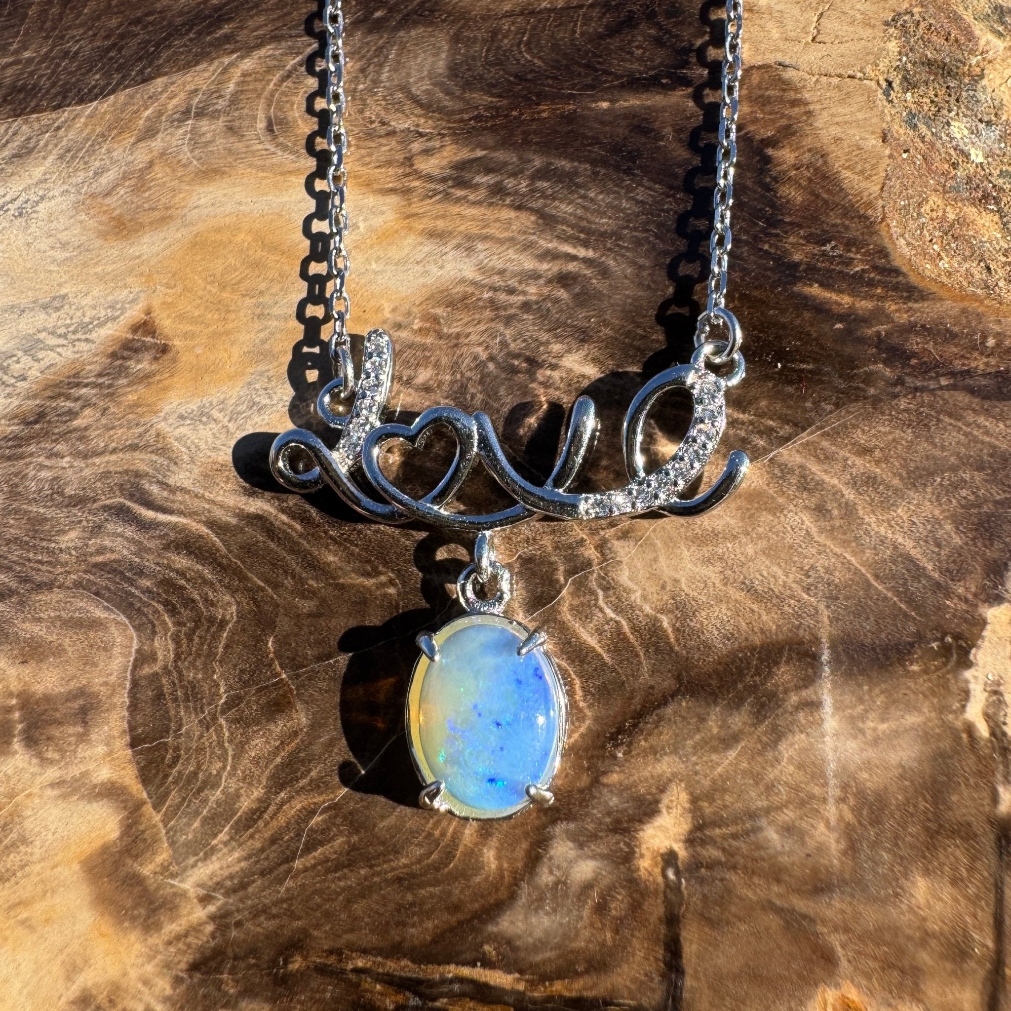 0.9ct Coober Pedy Opal Pendant Necklace ~ 'Cobbold Gorge Blue' | 925 Sterling Silver | Solid Australian Opal